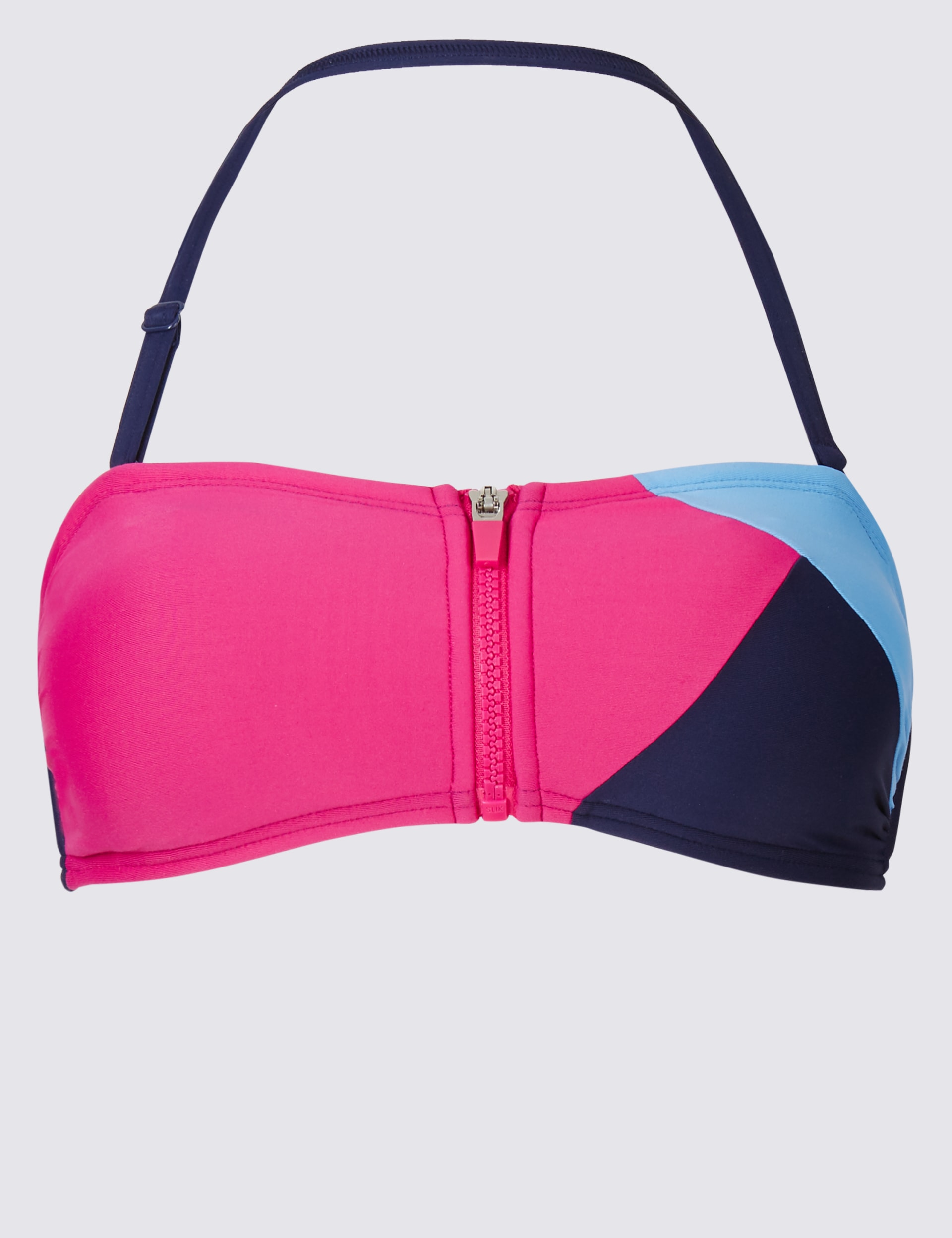 Colour Block Zip Front Bandeau Bikini Top Image 2 of 6