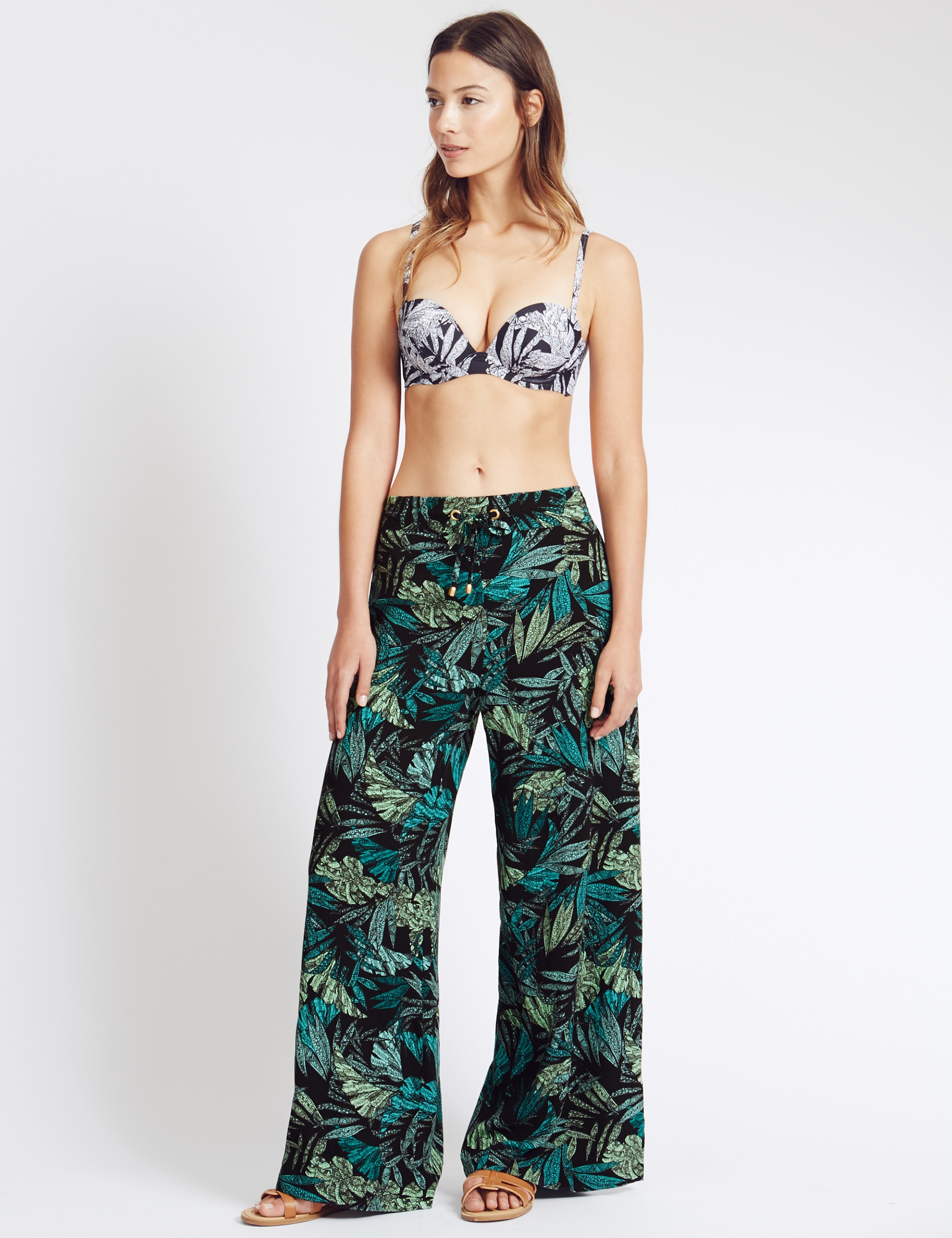 Leaf Print Wide Leg Trousers Image 2 of 5