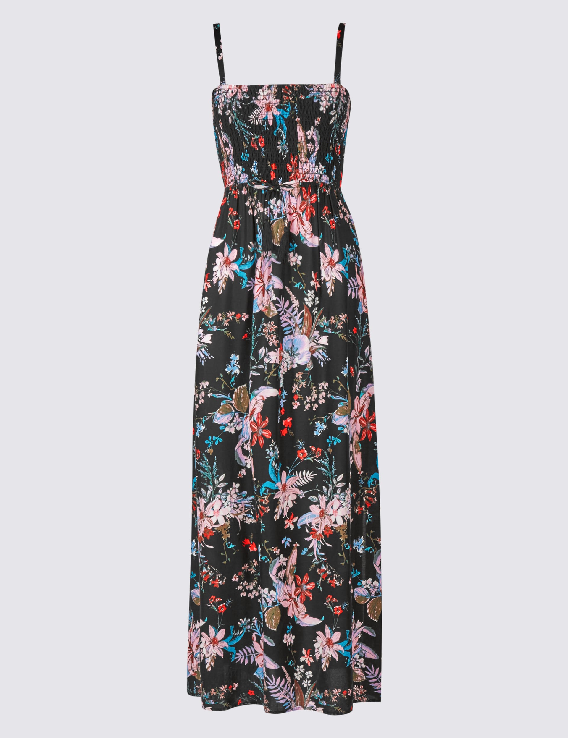 Floral Print Shirred Maxi Dress Image 2 of 5