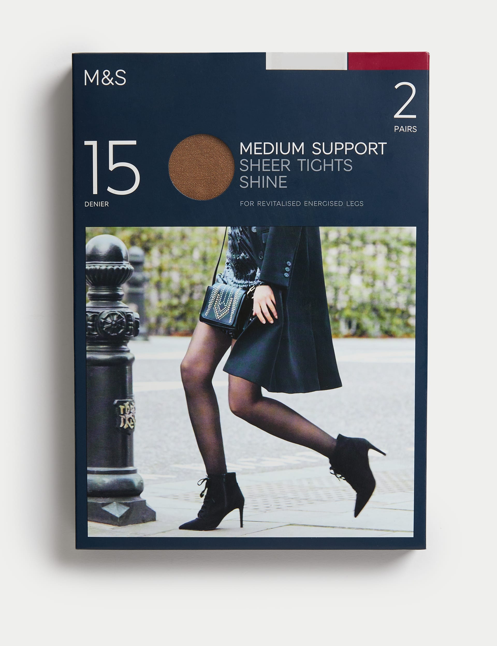 2pk 15 Denier Medium Support Sheer Tights