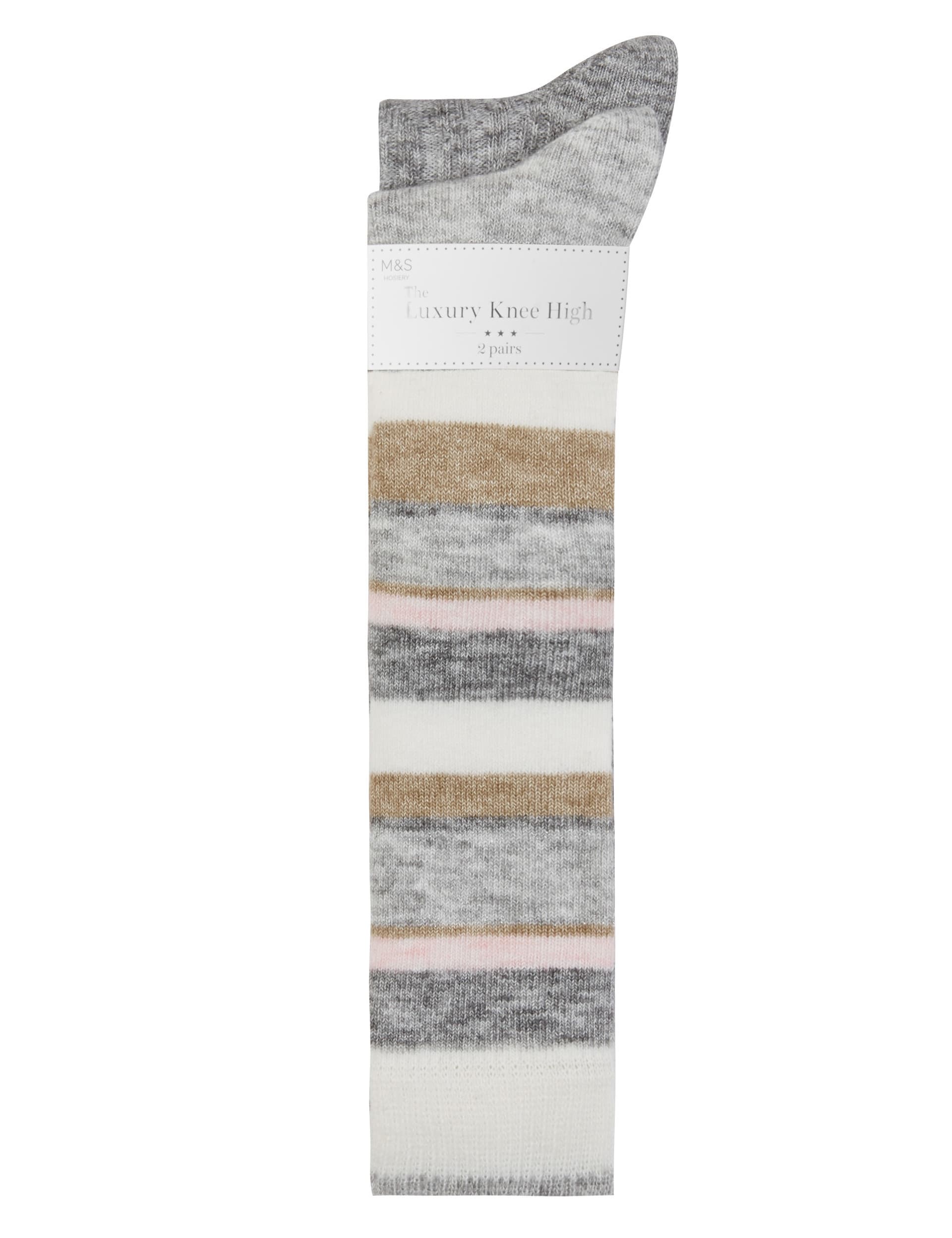 2 Pair Pack Striped Cable Knit Knee High Socks Image 1 of 2