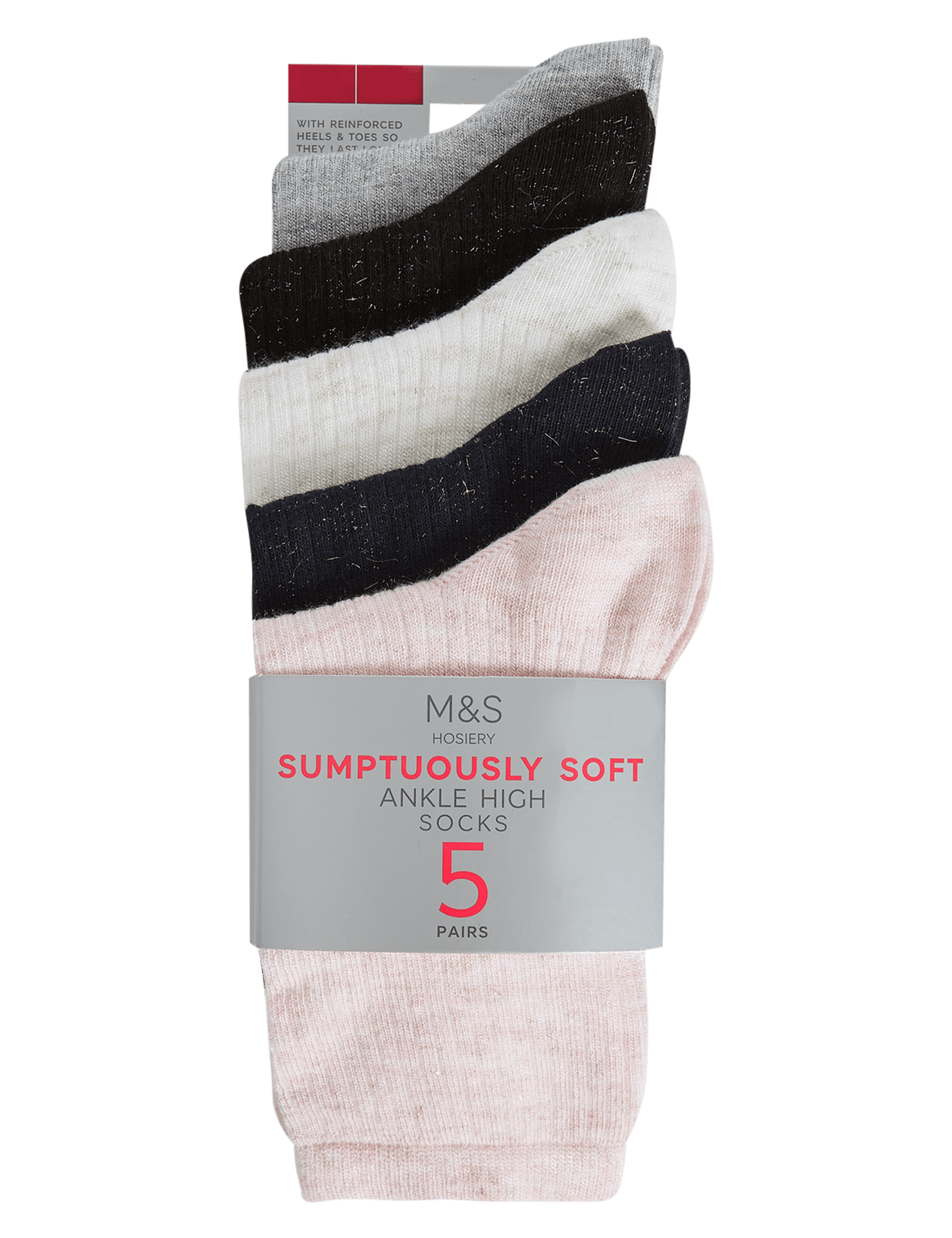 5 Pair Pack Sumptuously Soft Ribbed Ankle High Socks Image 2 of 3