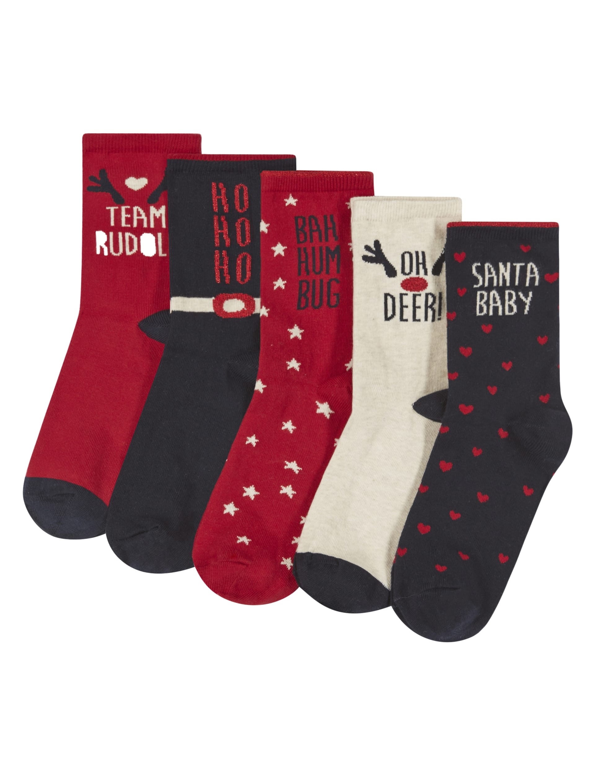 5 Pair Pack Christmas Slogan Socks Image 1 of 2