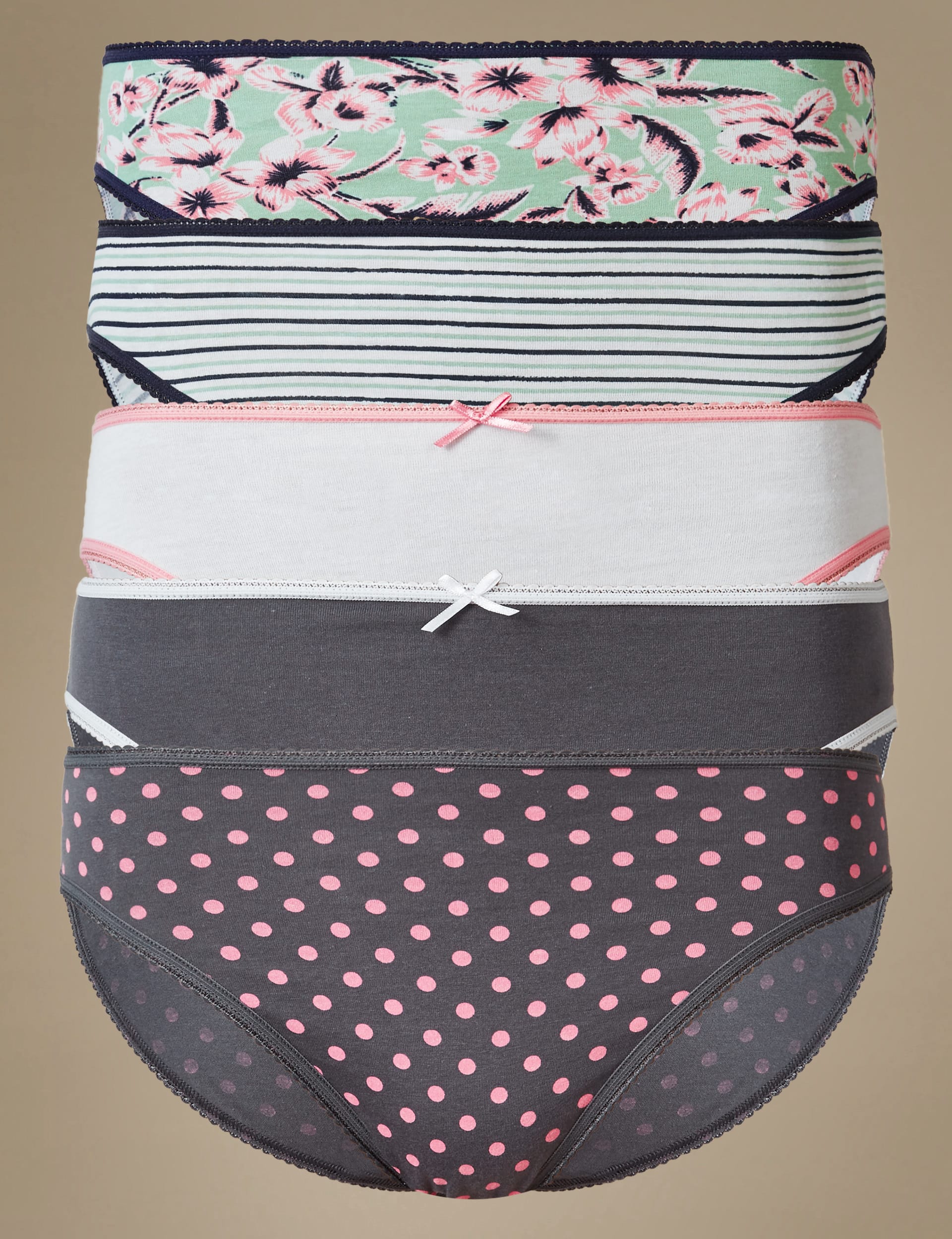 5 Pack Pure Cotton High Leg Knickers Image 2 of 6