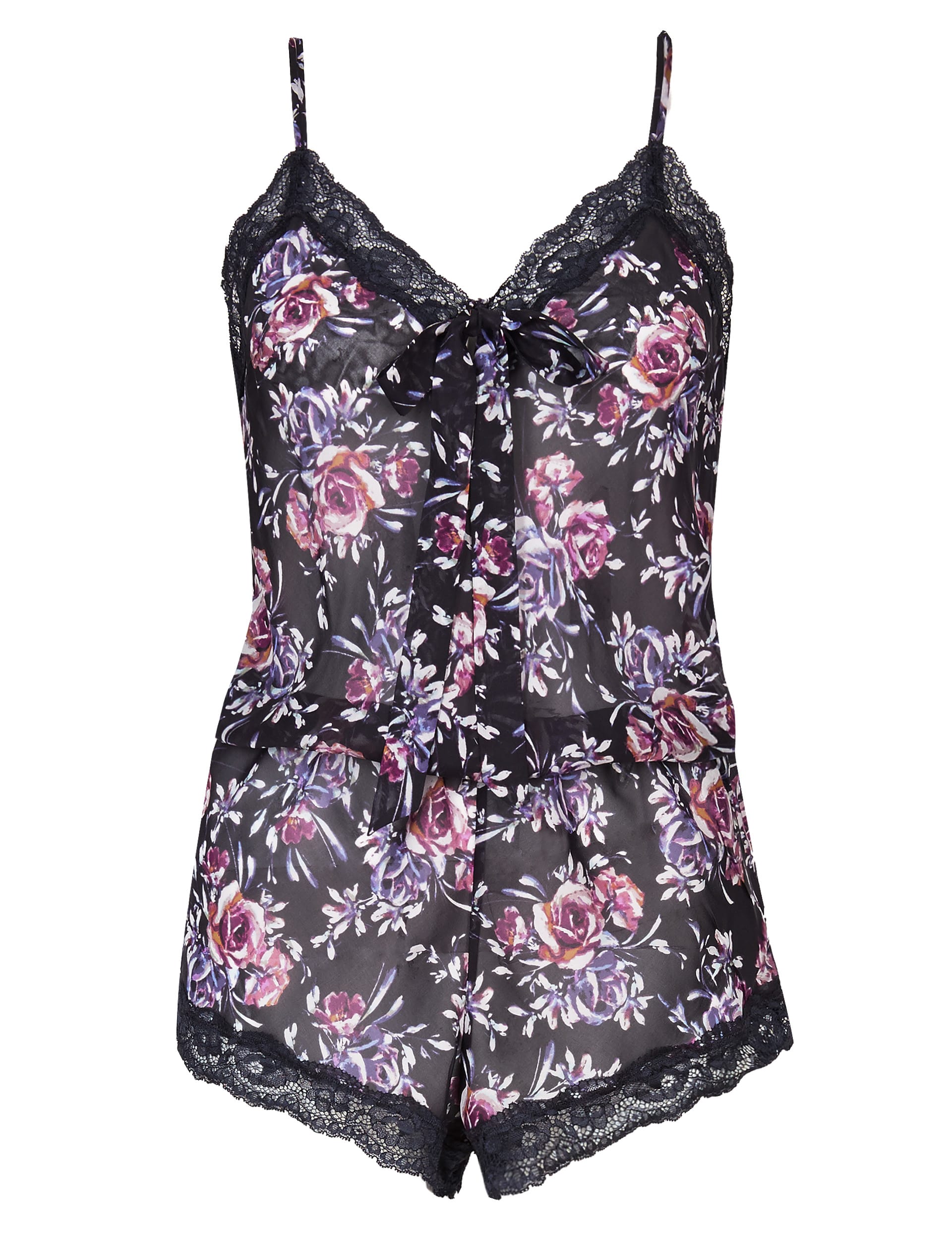 Rose Print Chiffon Lace Teddy Image 2 of 4