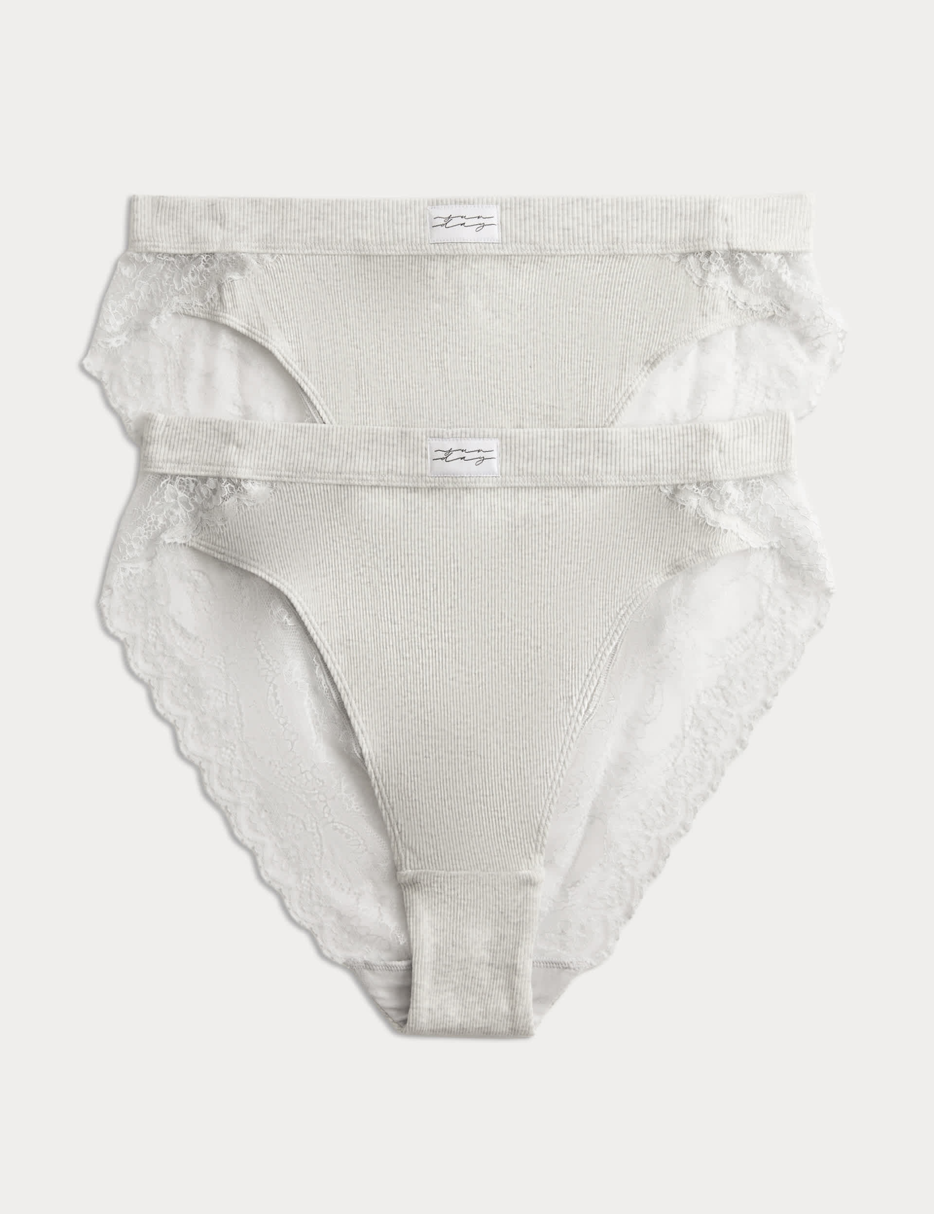 2 Pack Juni Cotton Rib High Waisted High Leg Knickers | B by Boutique | M&S