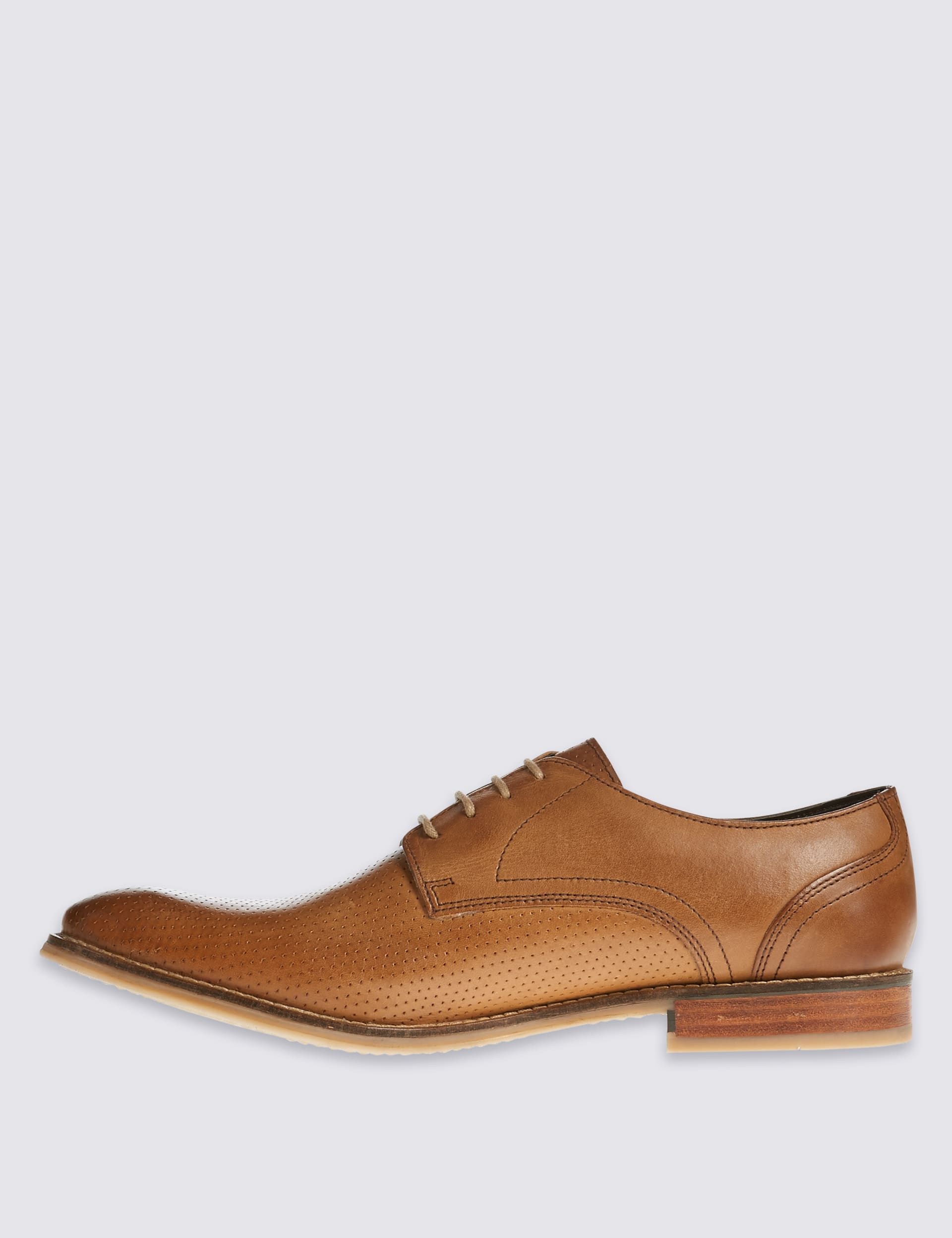 Leather Perforated Lace-up Derby Shoes Image 2 of 7