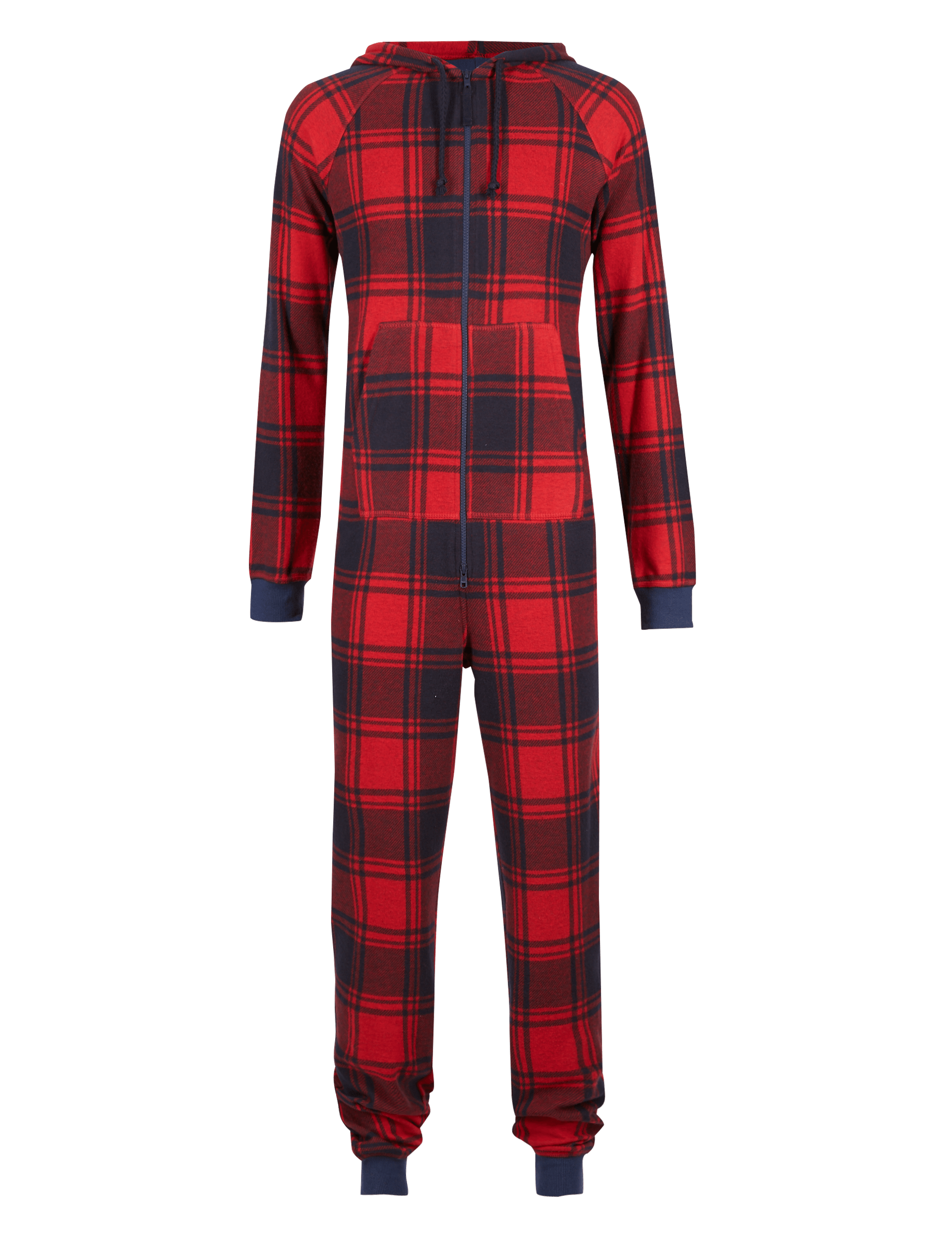 Soft Touch Fleece Hooded Checked Onesie M S Collection M S