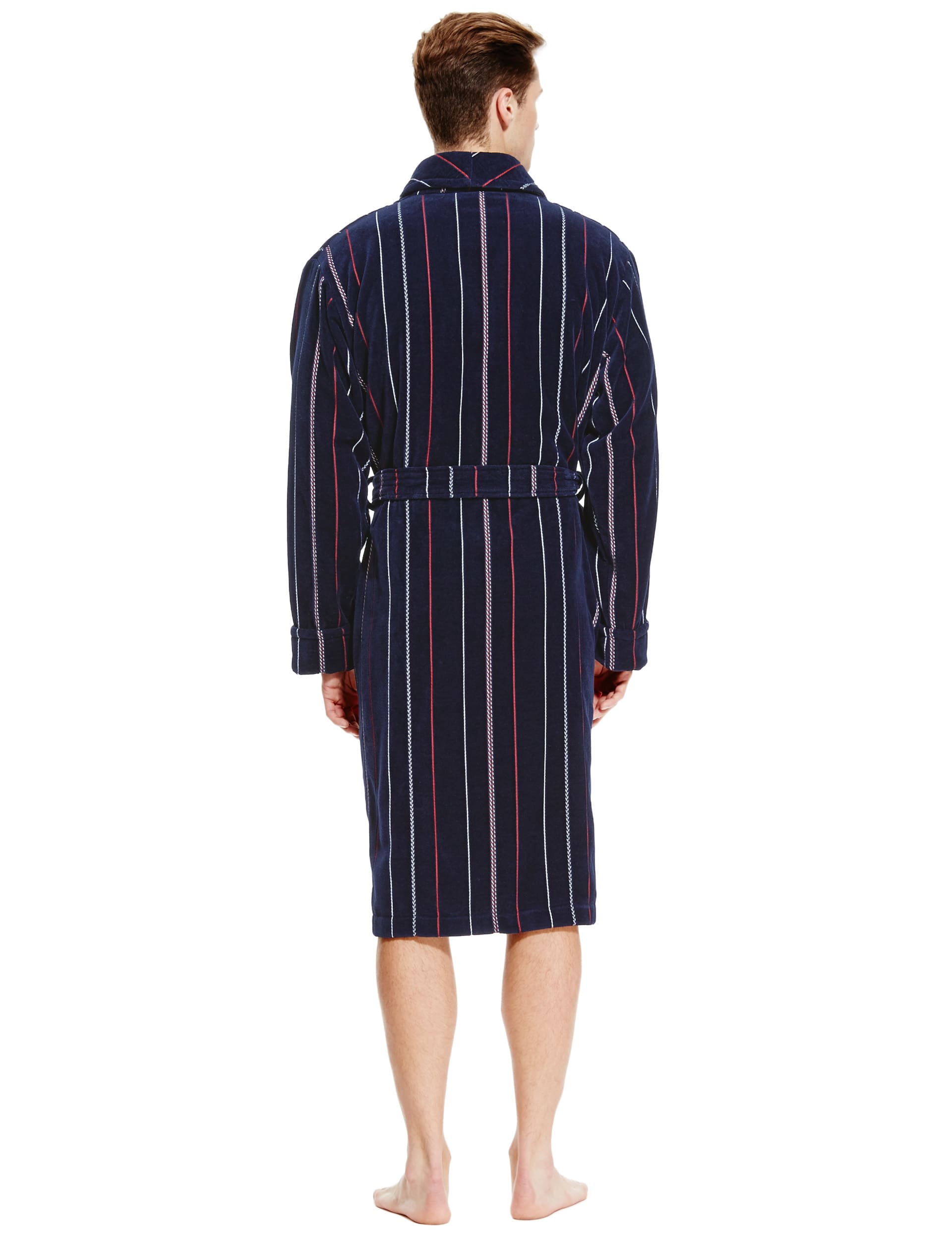 Pure Cotton Striped Velour Dressing Gown Image 2 of 3