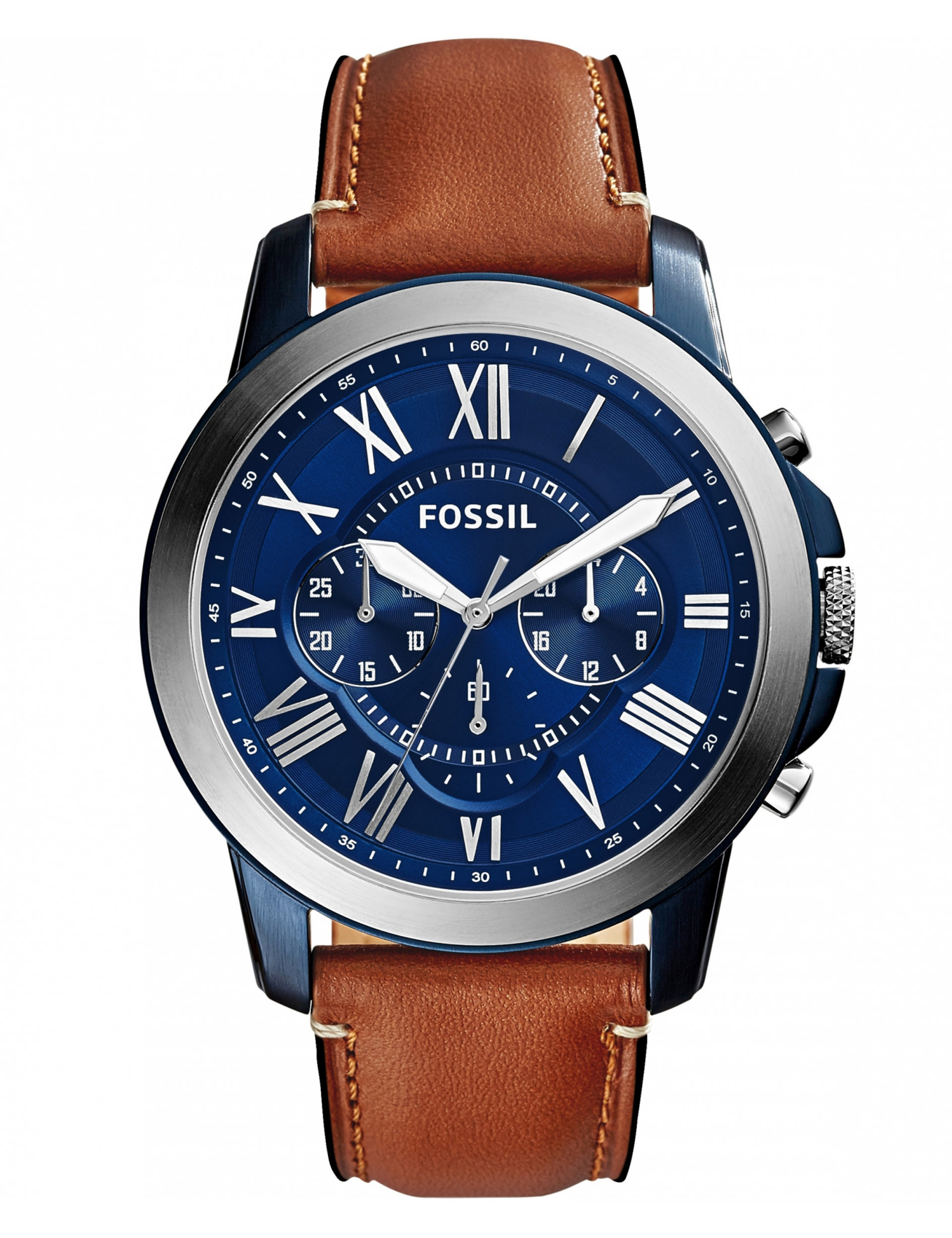 Fossil Grant Brown Leather Chronograph Quartz Watch | Fossil | M&S