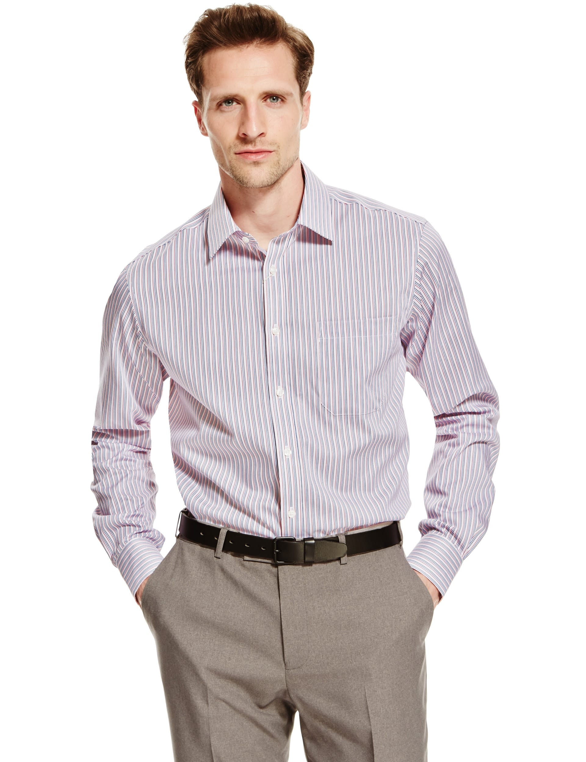2in Longer Pure Cotton Non-Iron Striped Shirt Image 2 of 5