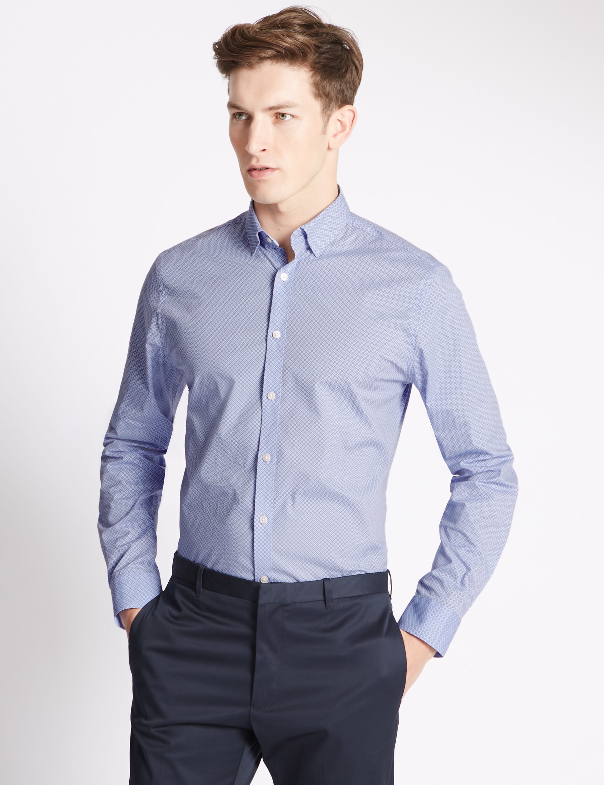 Pure Cotton Slim Fit Shirt with Stretch Image 2 of 6