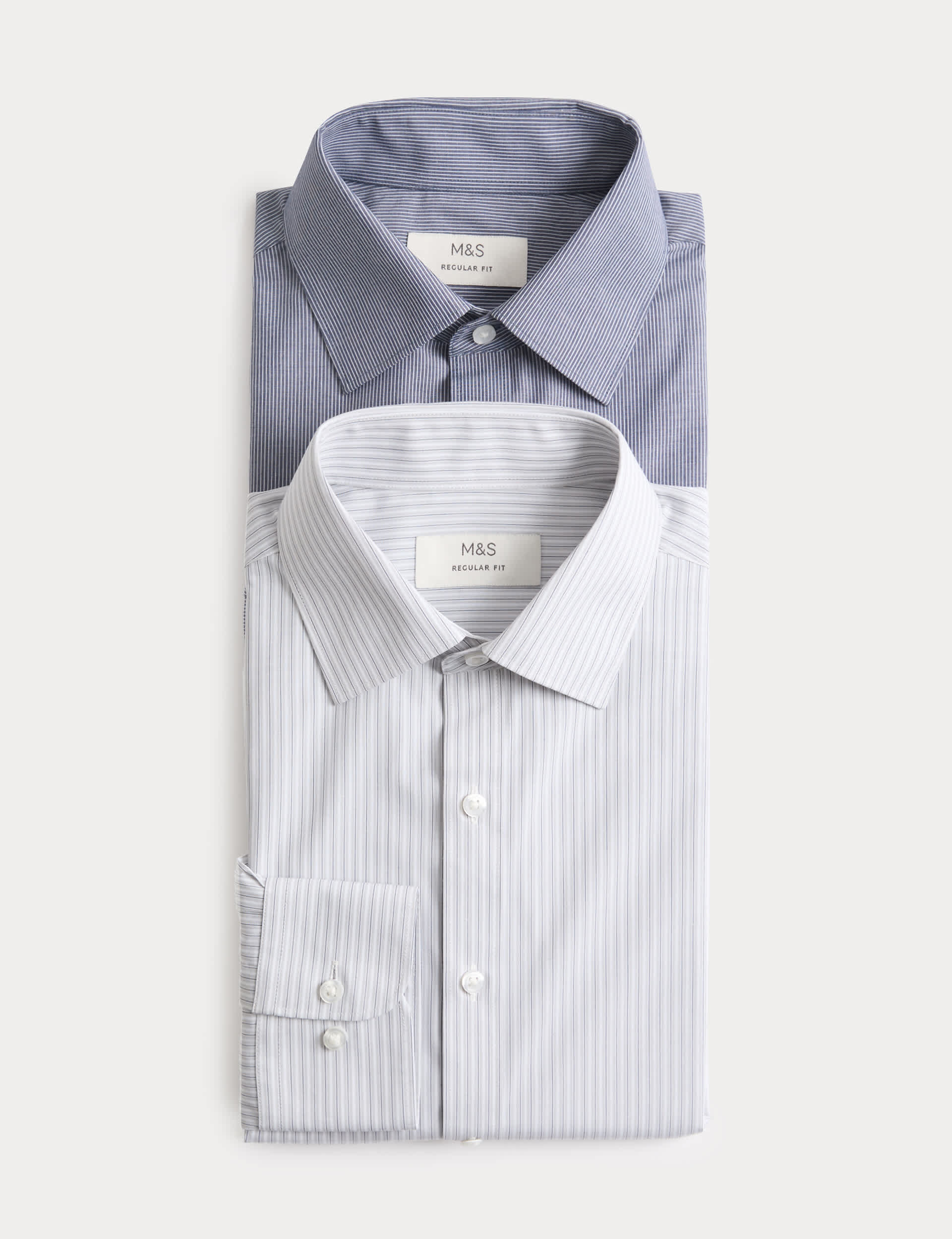 2 Pack Regular Fit Easy Iron Striped Shirts by M&S
