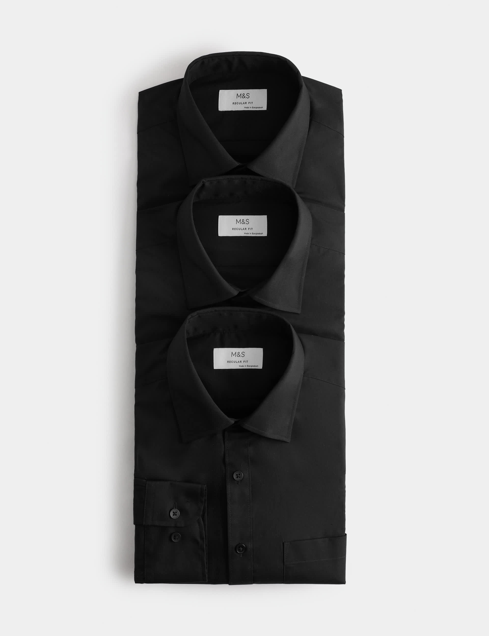 3 Pack Regular Fit Easy Iron Long Sleeve Shirts | M&S IE