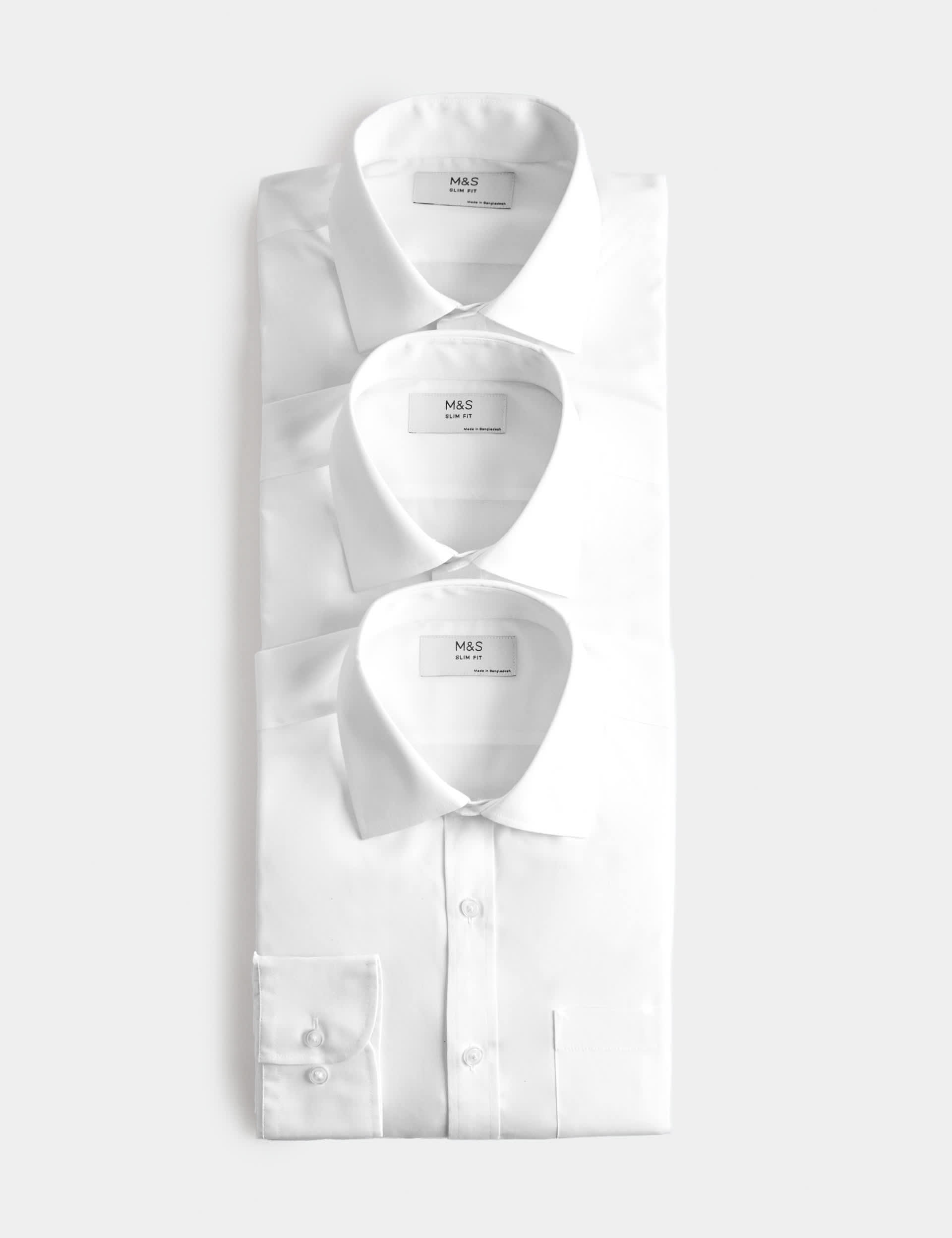 2 Inch Shorter 3 Pack Slim Fit Easy Iron Long Sleeve Shirts | M&S