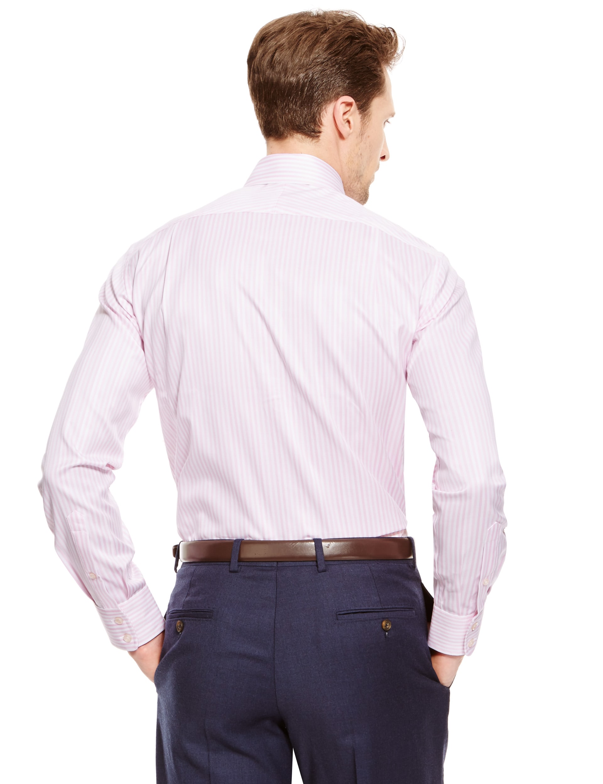 2in Longer Pure Cotton Herringbone Bengal Striped Shirt Image 2 of 6