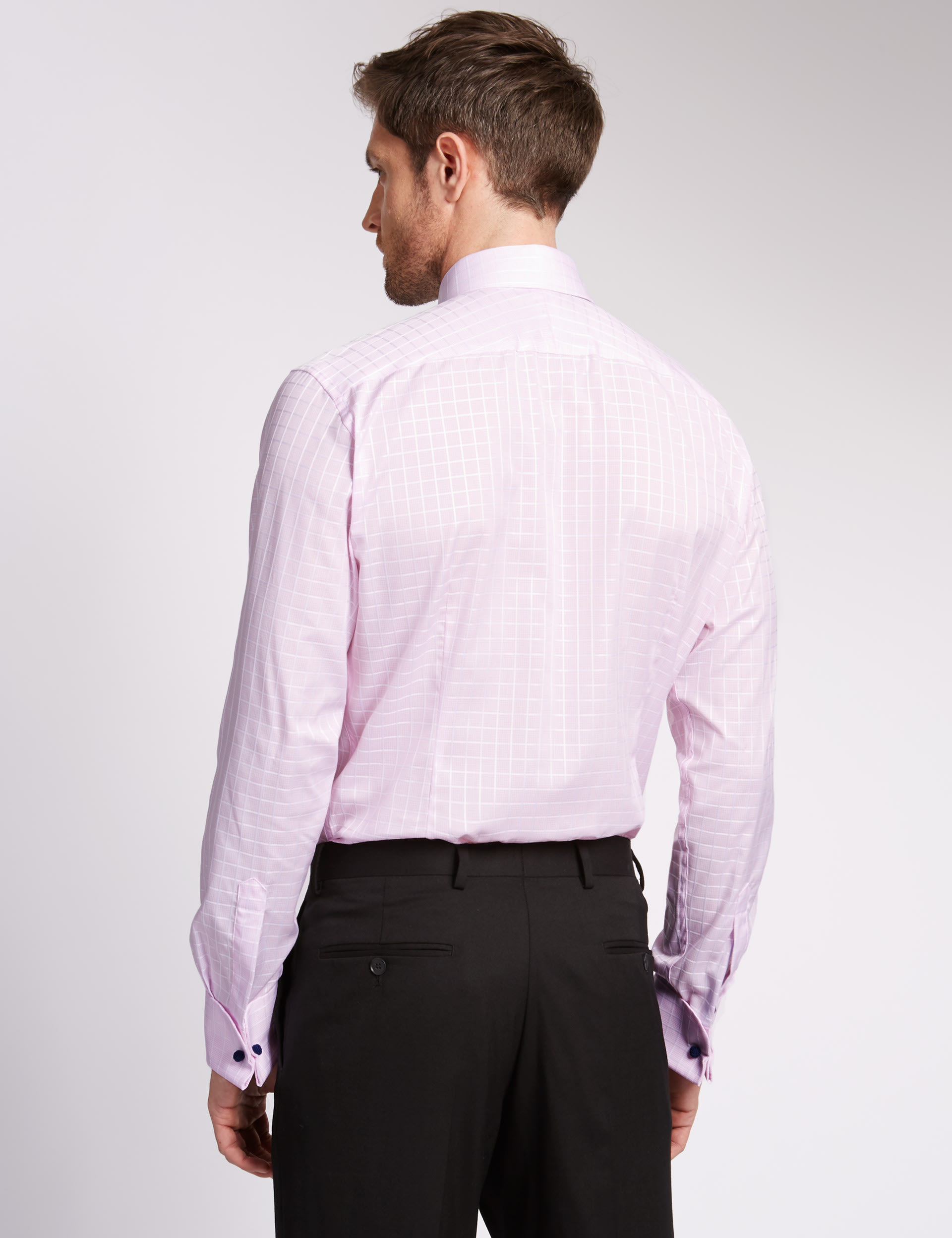 Pure Cotton Slim Fit Satin Checked Shirt Image 2 of 6