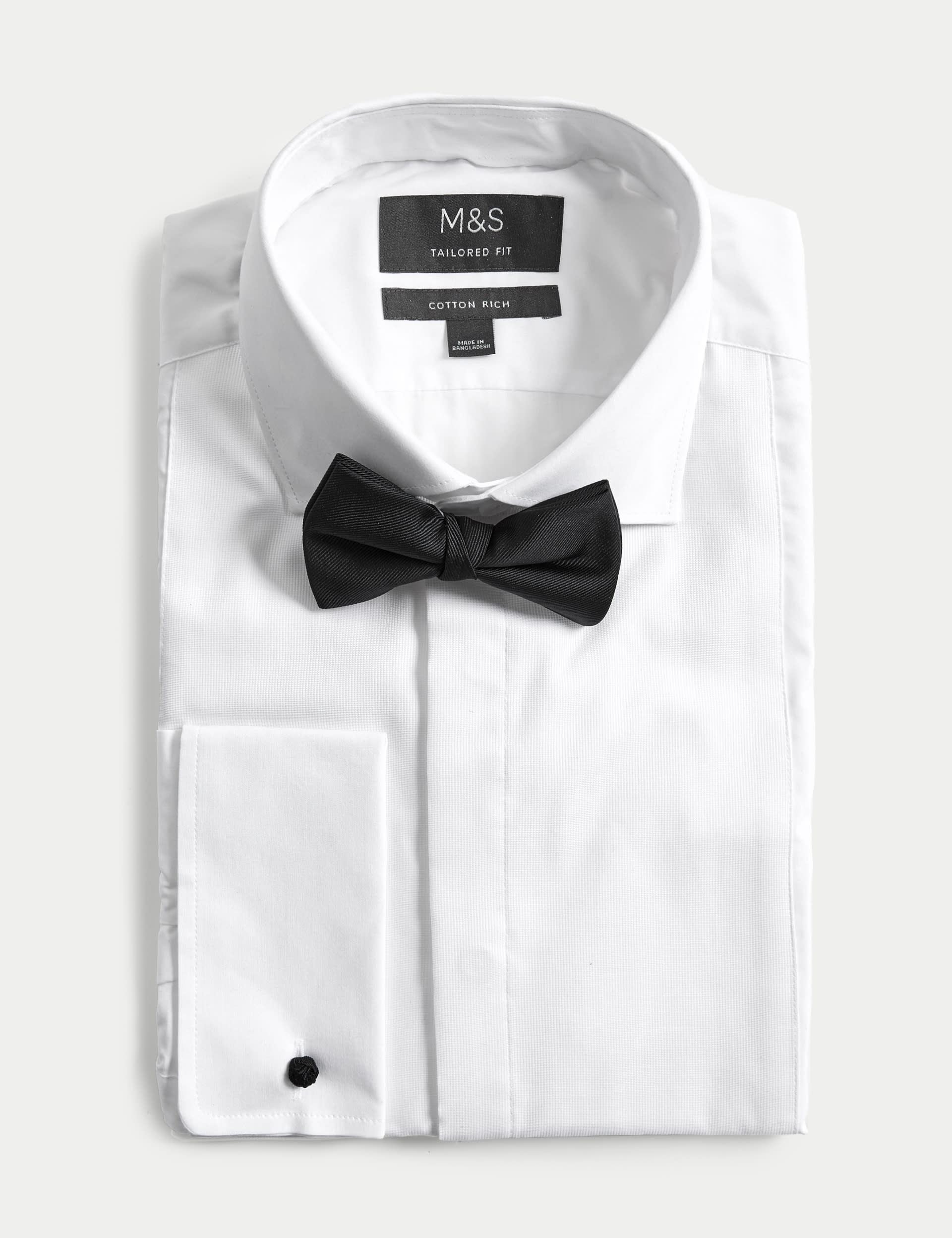 Tailored Fit Double Cuff Dress Shirt with Bow Tie