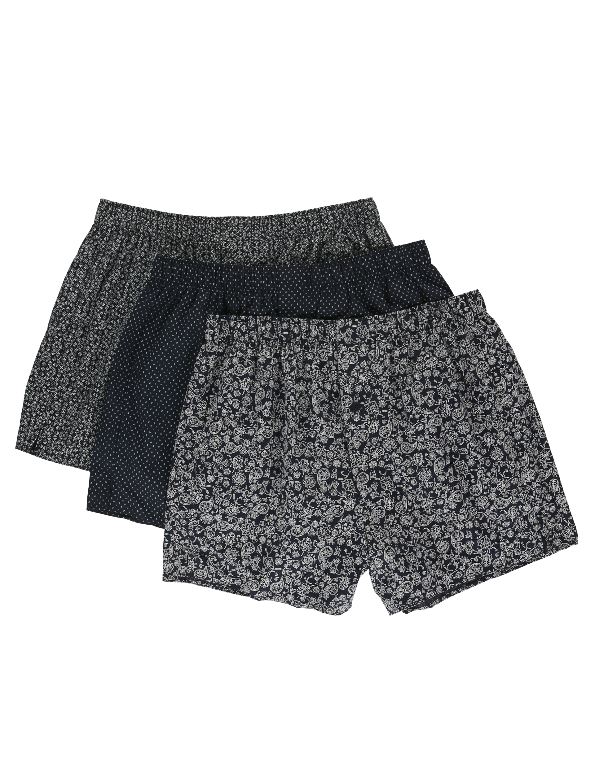3 Pack Pure Cotton Easy to Iron Grid Paisley Print Boxers Image 2 of 4