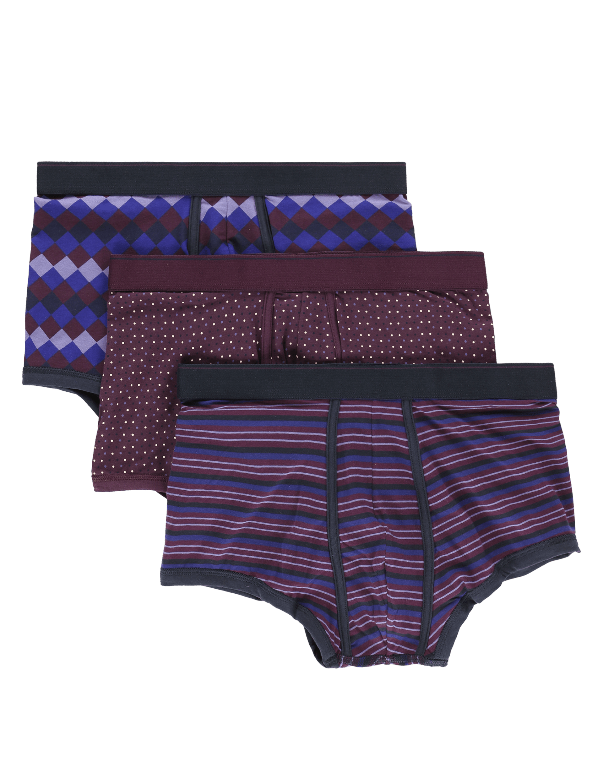 3pk 4-Way Stretch Cotton Cool & Fresh™ Purple Harlequin  Hipsters with StayNEW™ Image 2 of 4