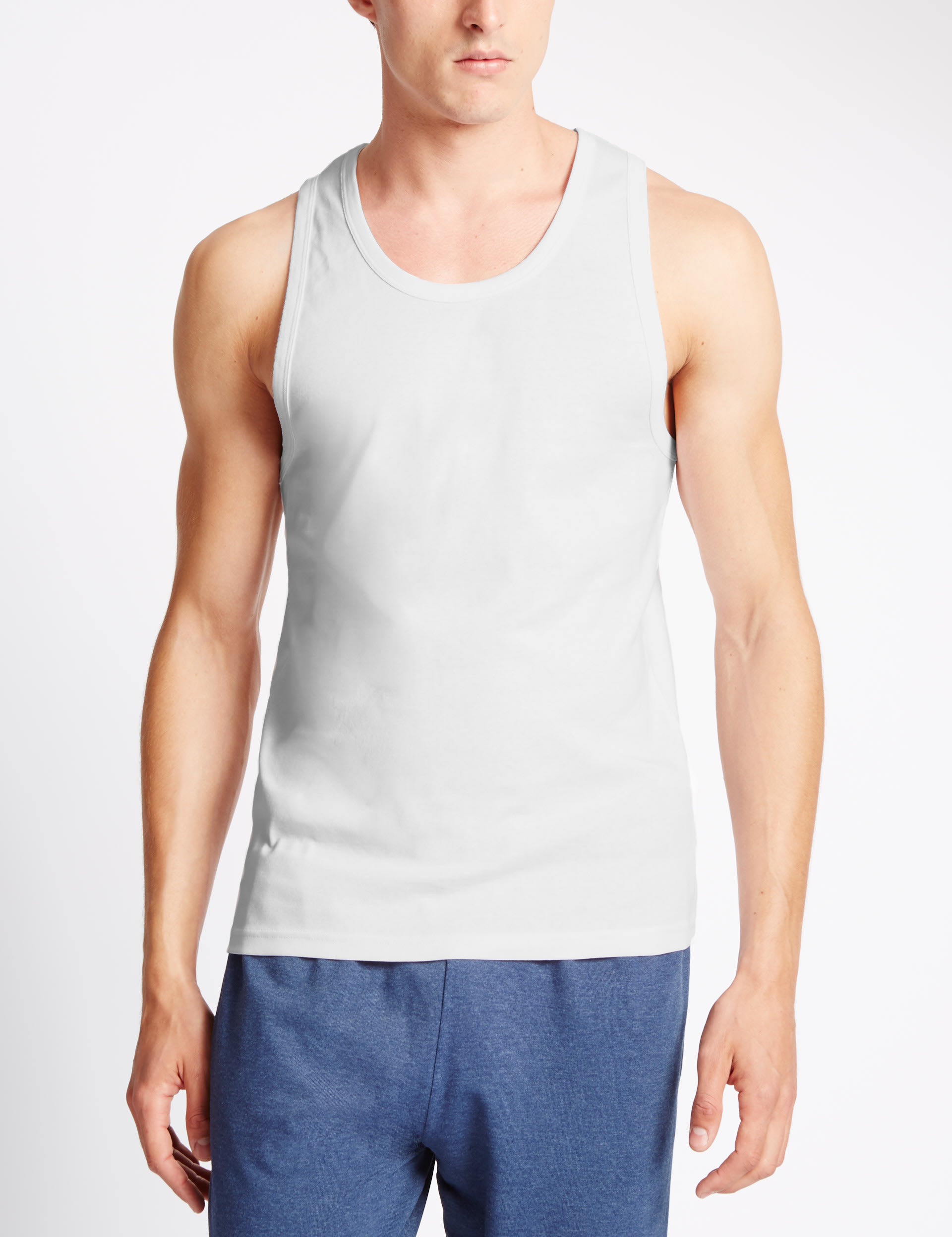 2 Pack Cool Fresh Pure Cotton Ribbed Vests with StayNEW M S Collection M S