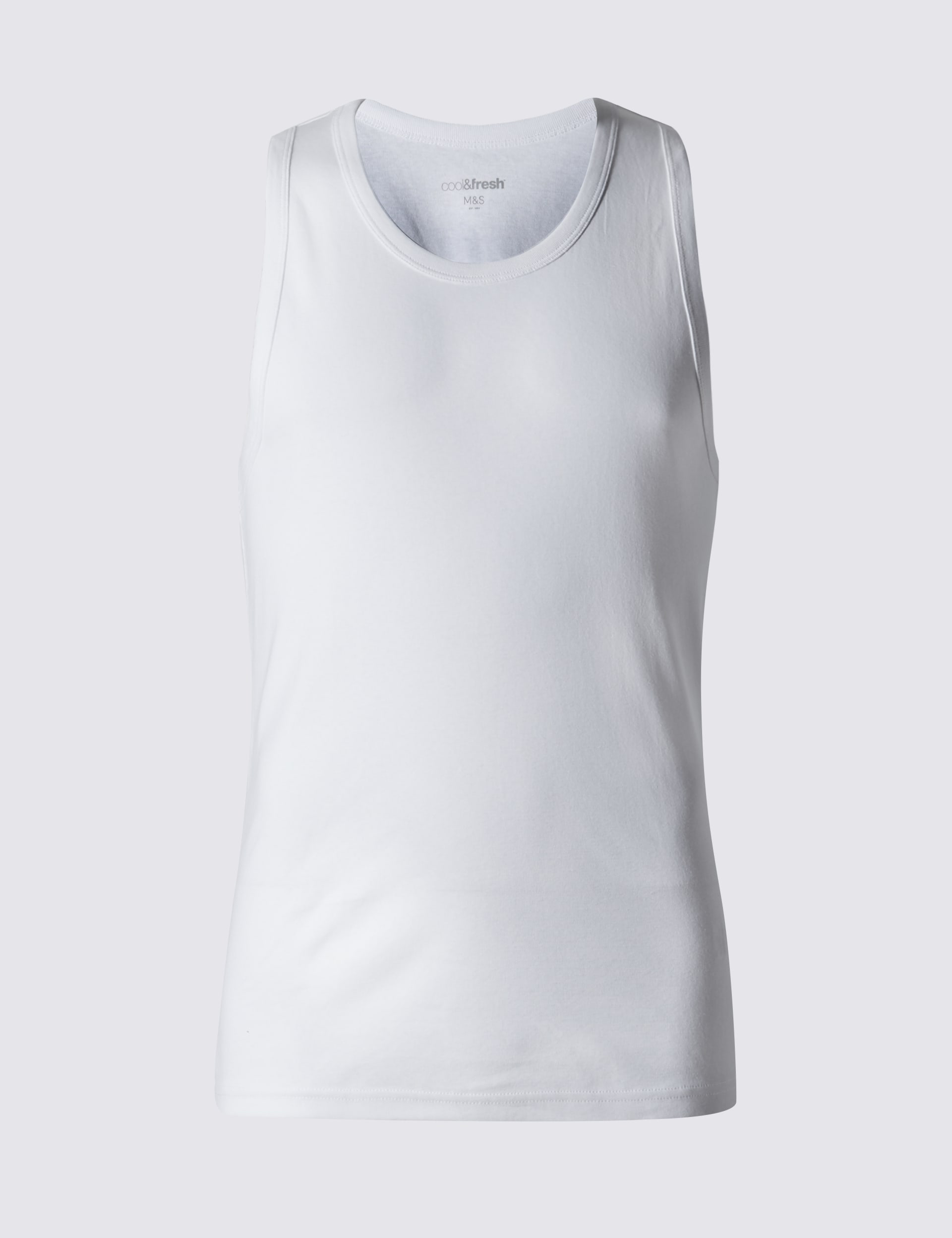 2 Pack Cool Fresh Pure Cotton Ribbed Vests with StayNEW M S Collection M S