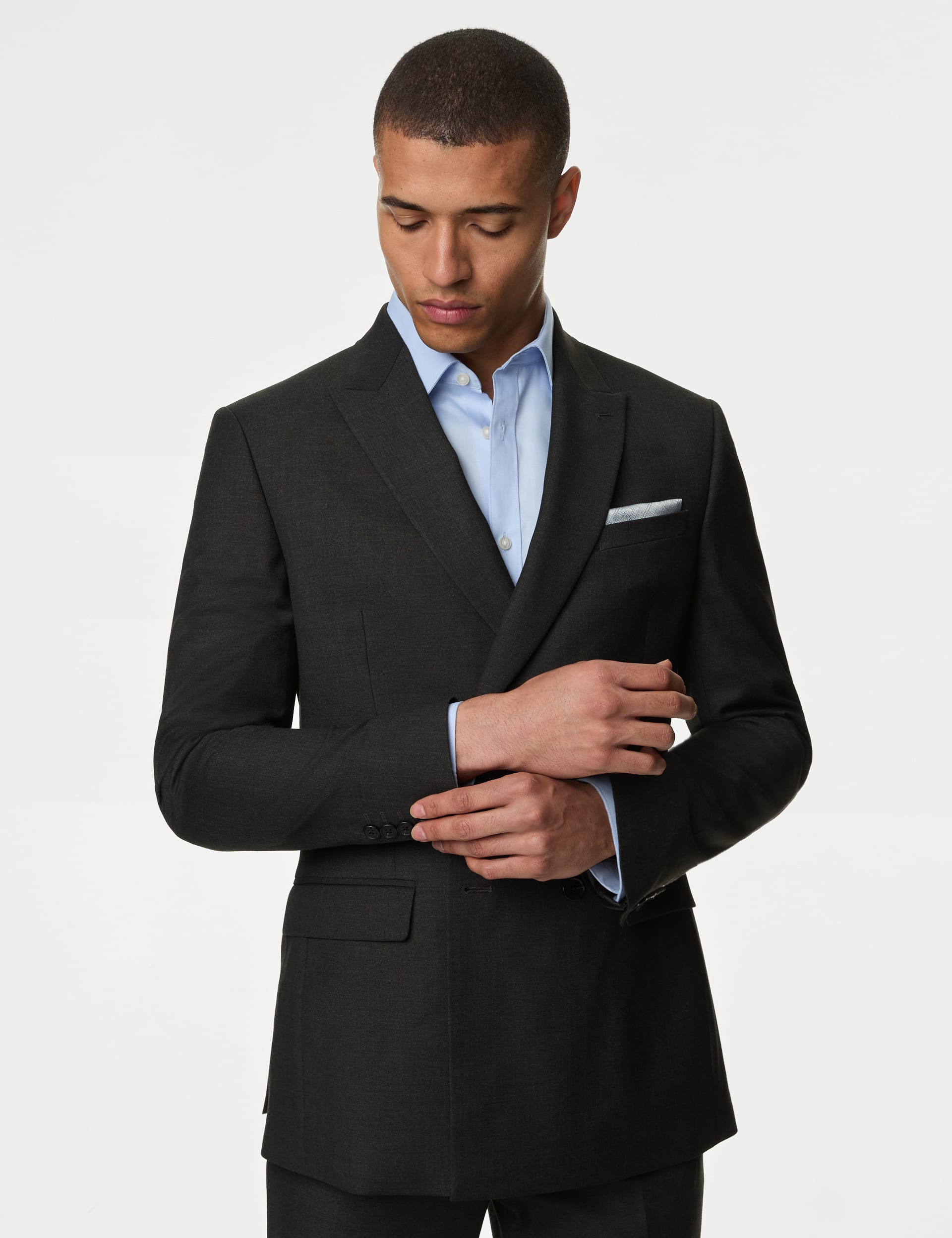 Slim Fit Double Breasted Jacket with Stretch