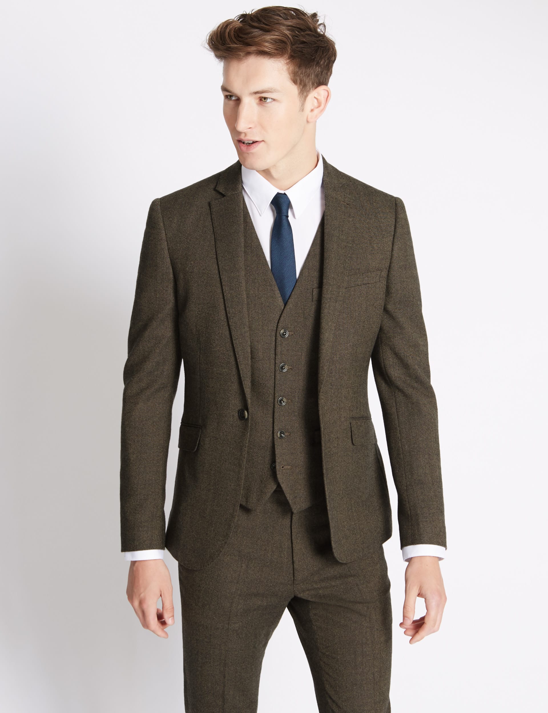 Brown Textured Modern Slim Fit Jacket Image 2 of 9