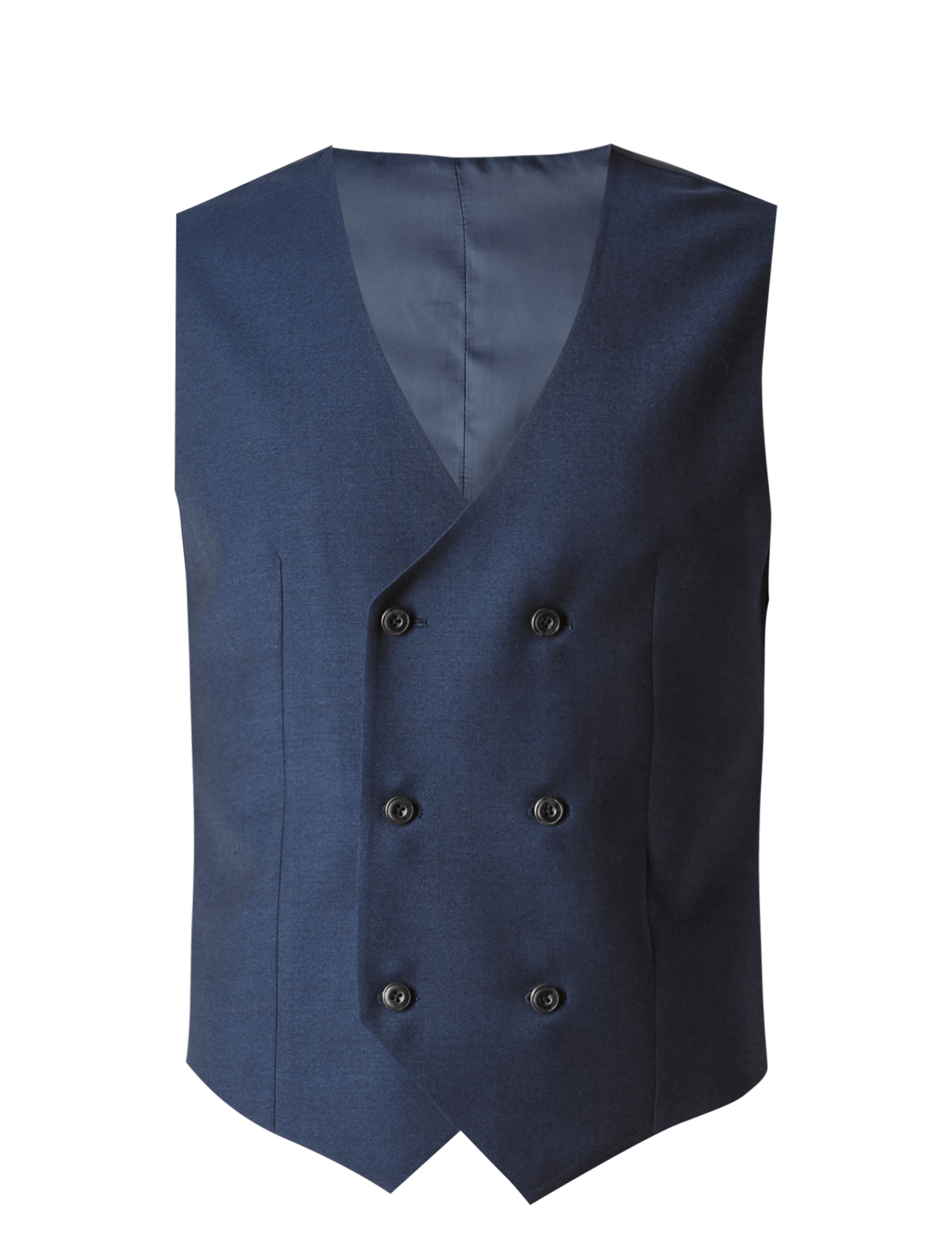 Blue Textured Tailored Fit Wool Waistcoat Image 2 of 6