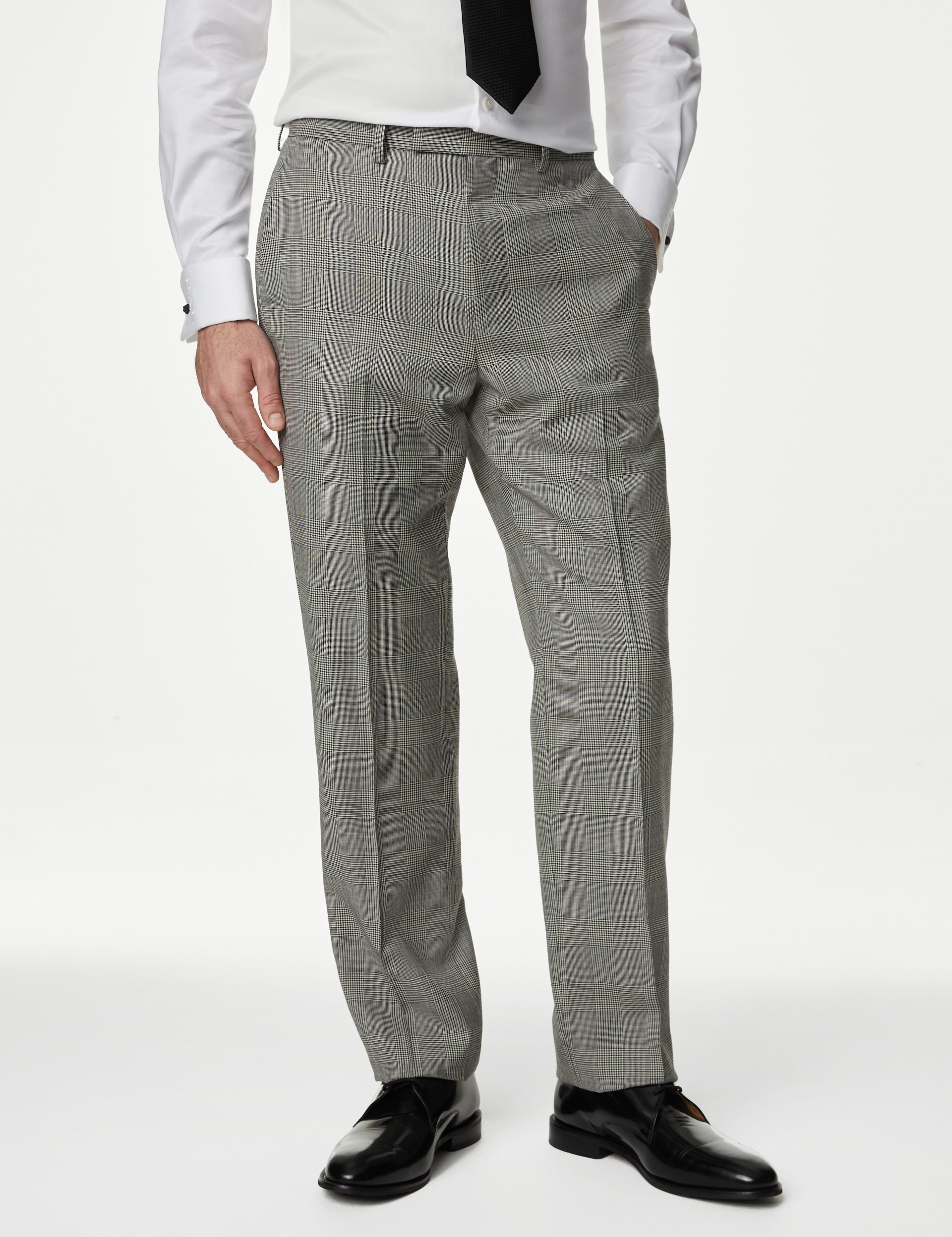 Regular Fit Pure Wool Check Suit Trousers