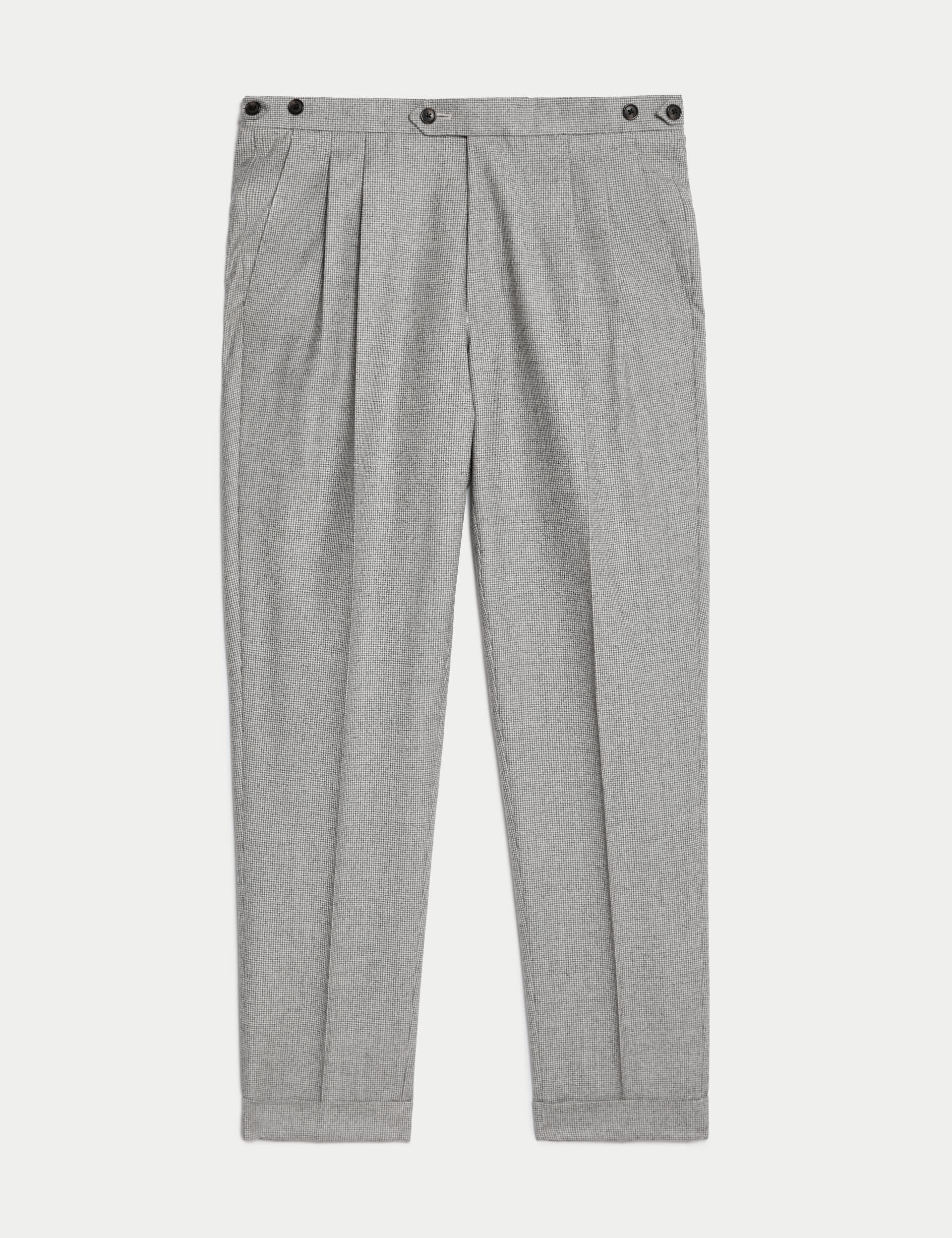Tailored Check Wool Trousers - Grey