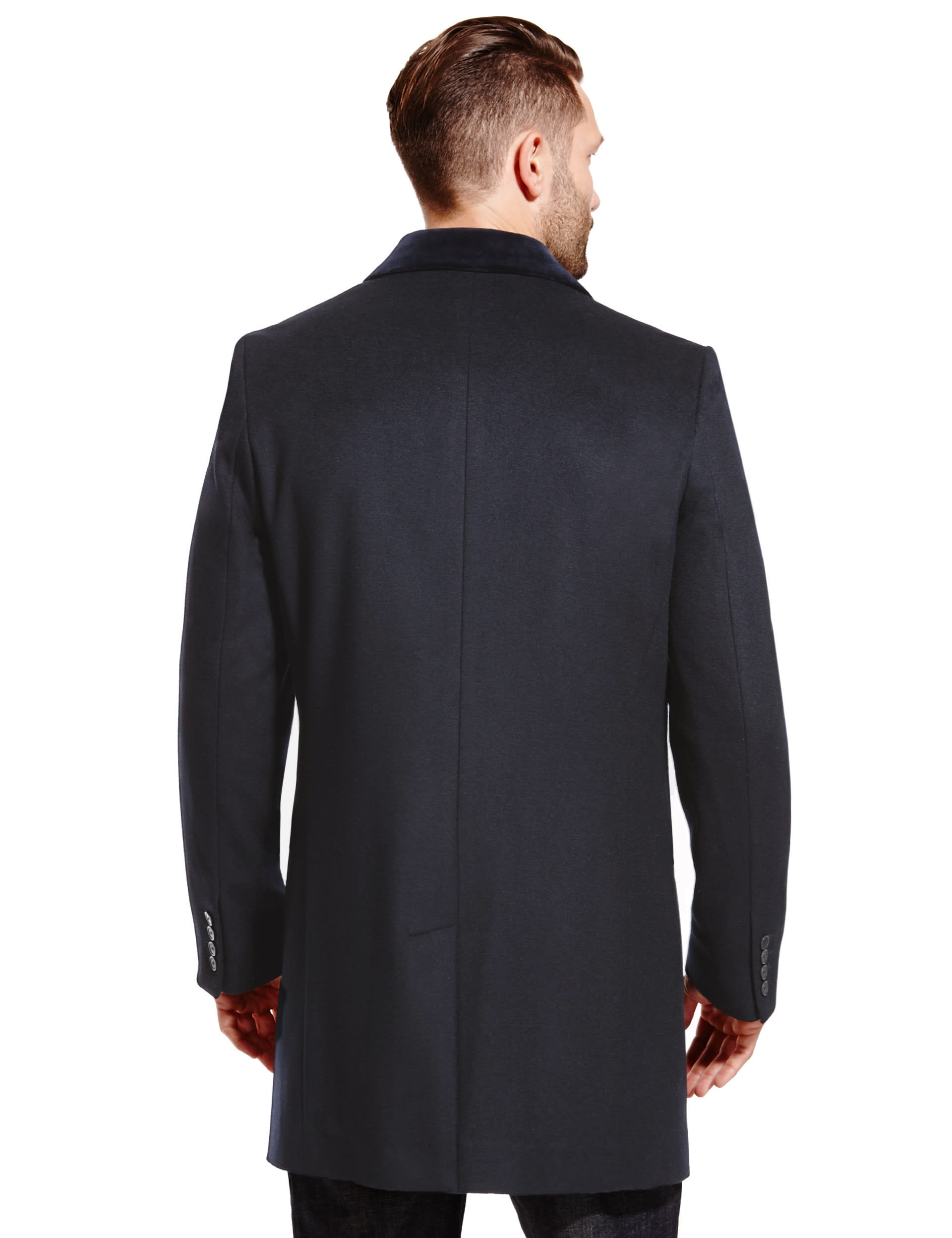 Mens velvet collar overcoat hotsell