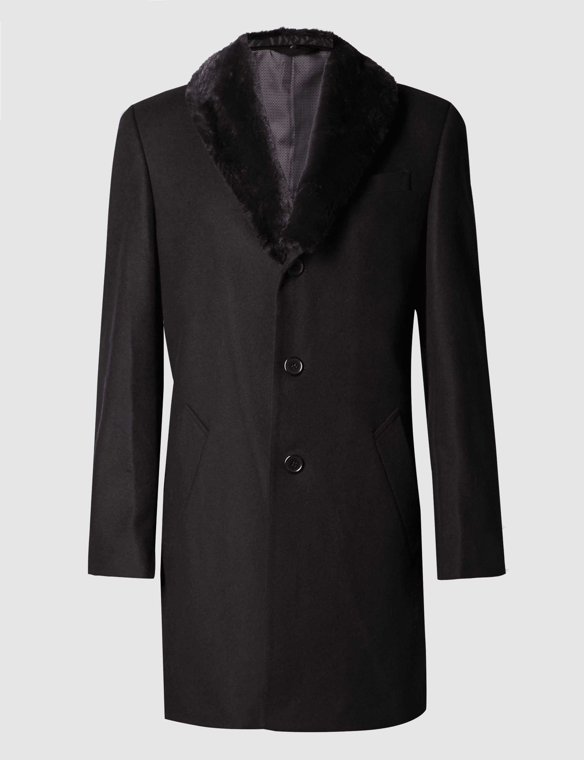 Italian Fabric Wool Rich Coat with Cashmere & Removable Faux Fur Collar Image 2 of 9