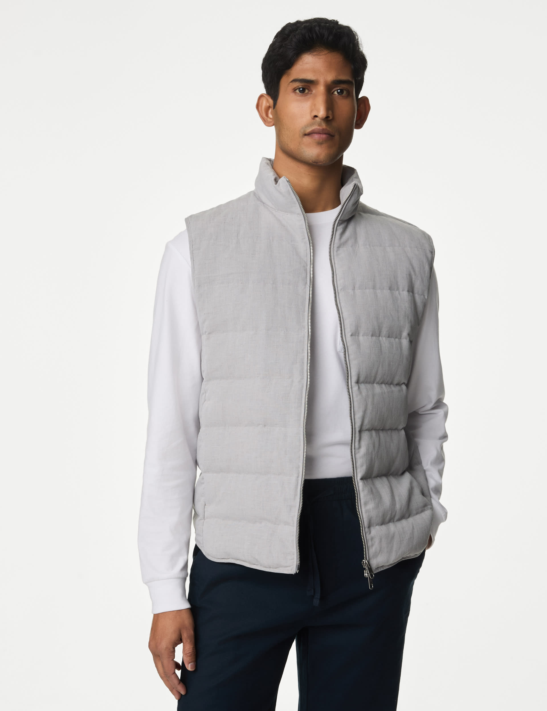 Linen Blend Feather and Down Padded Gilet | M&S Collection | M&S