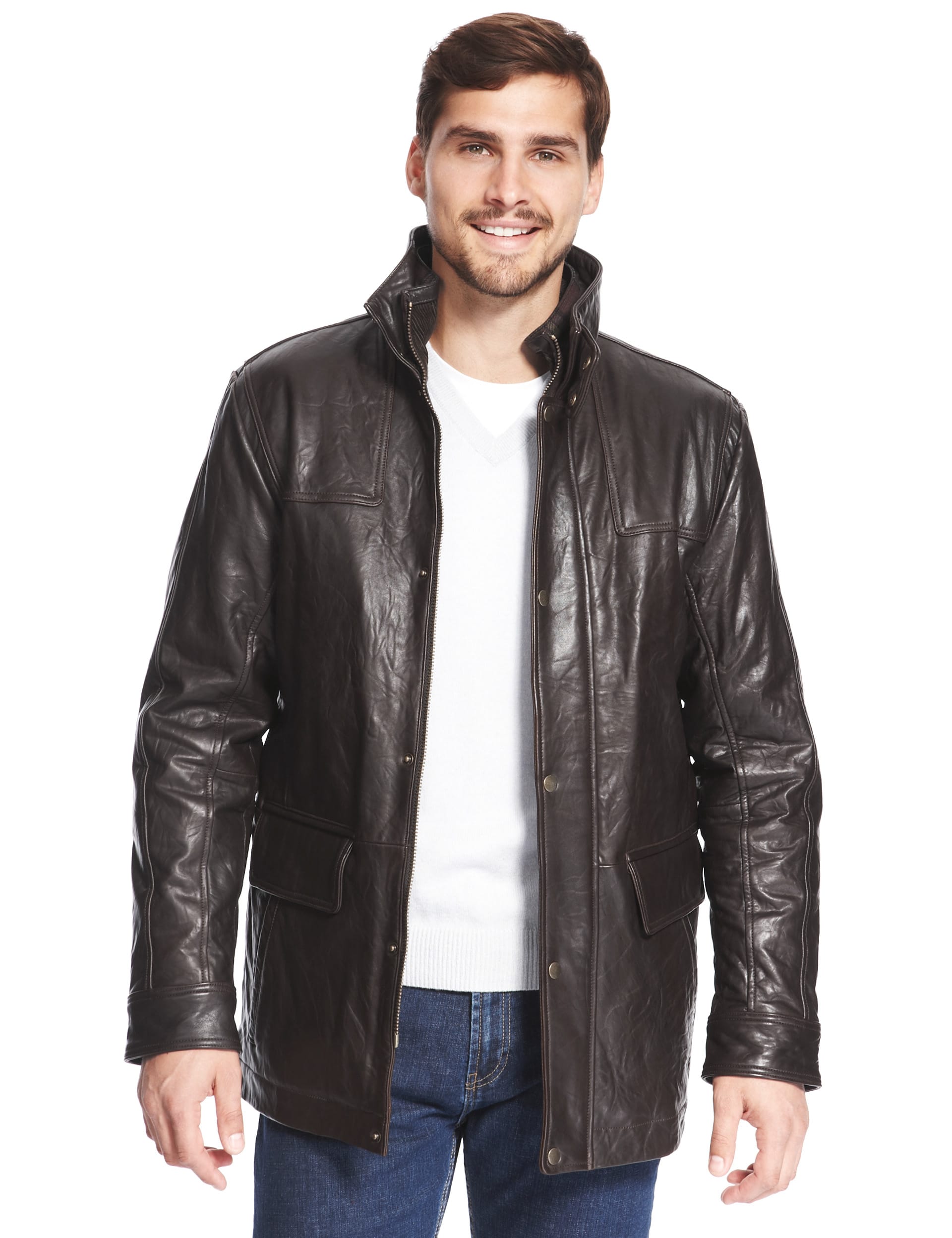 Leather Jacket Lightly Padded Blue Harbour M S