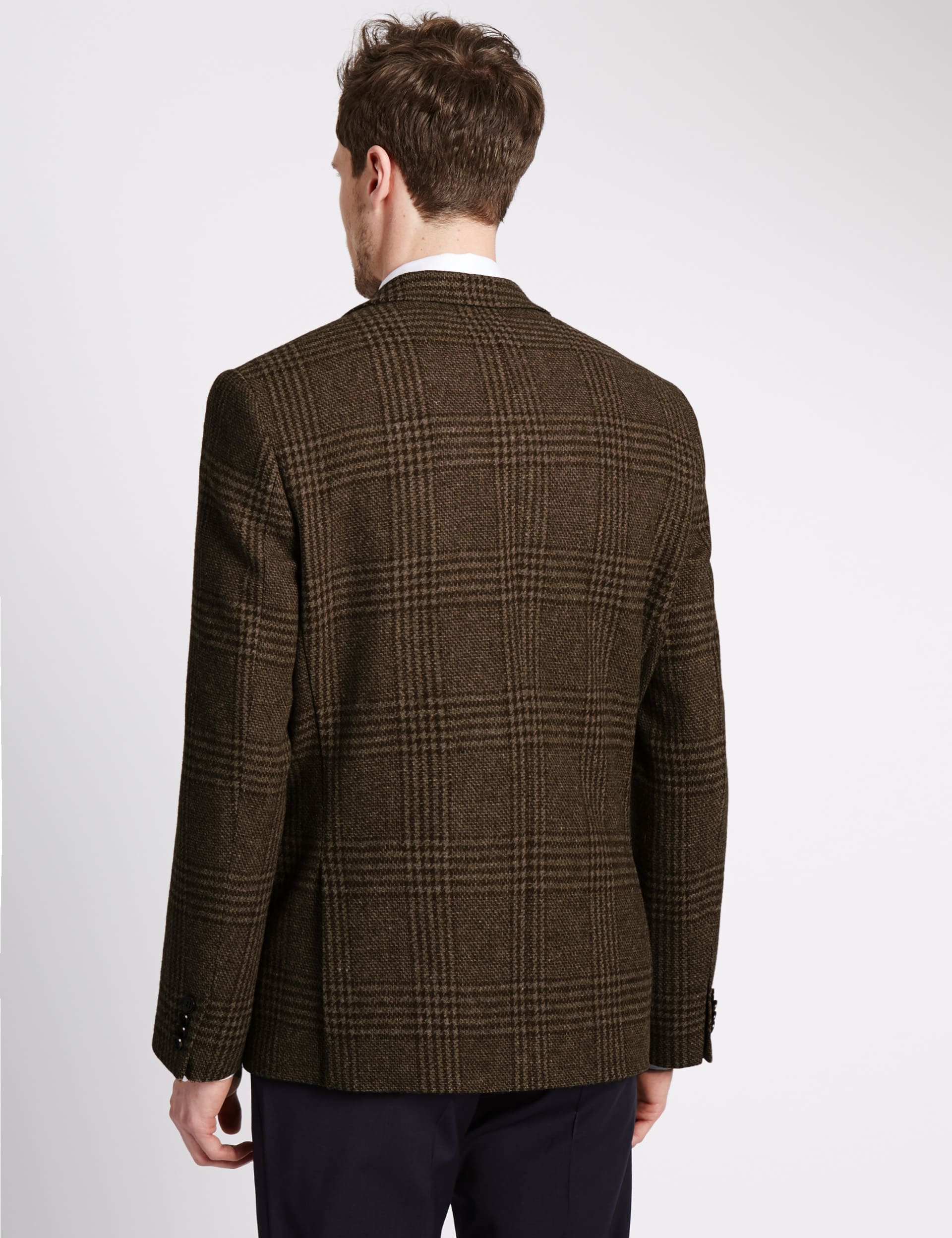 Pure New Wool Herringbone Check 2 Button Jacket Image 2 of 8