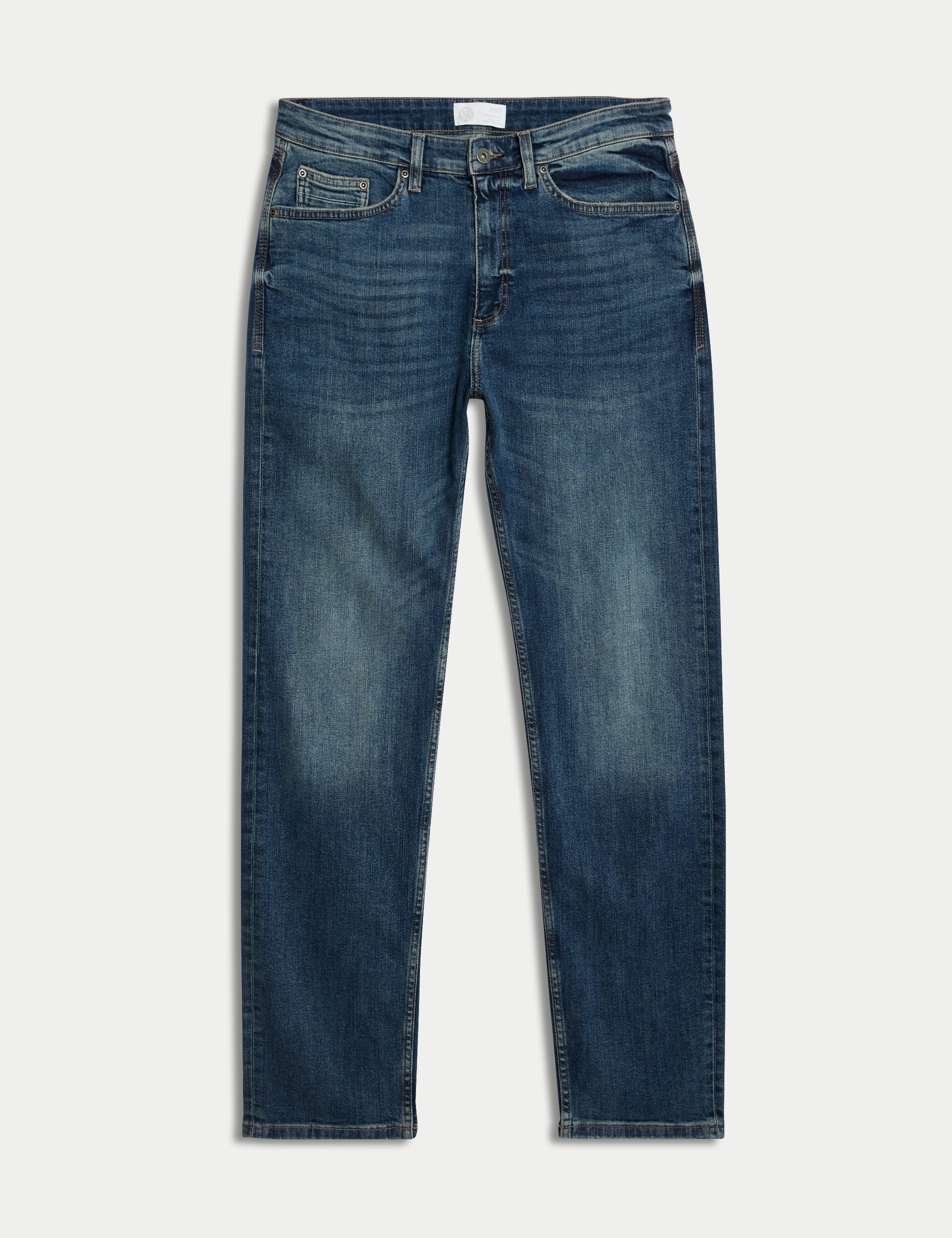 Straight Fit Vintage Wash Stretch Jeans