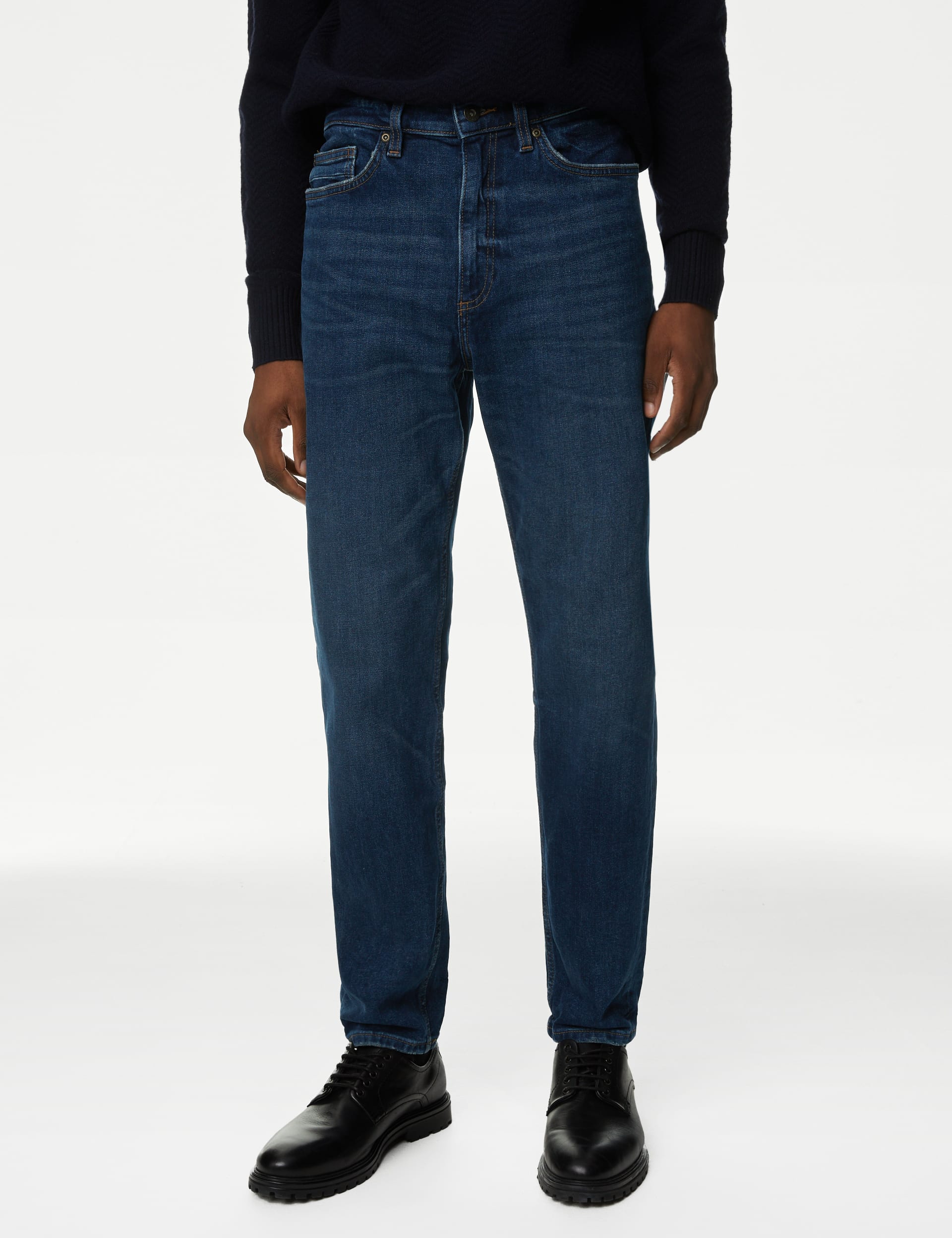 Tapered Fit Vintage Wash Stretch Jeans