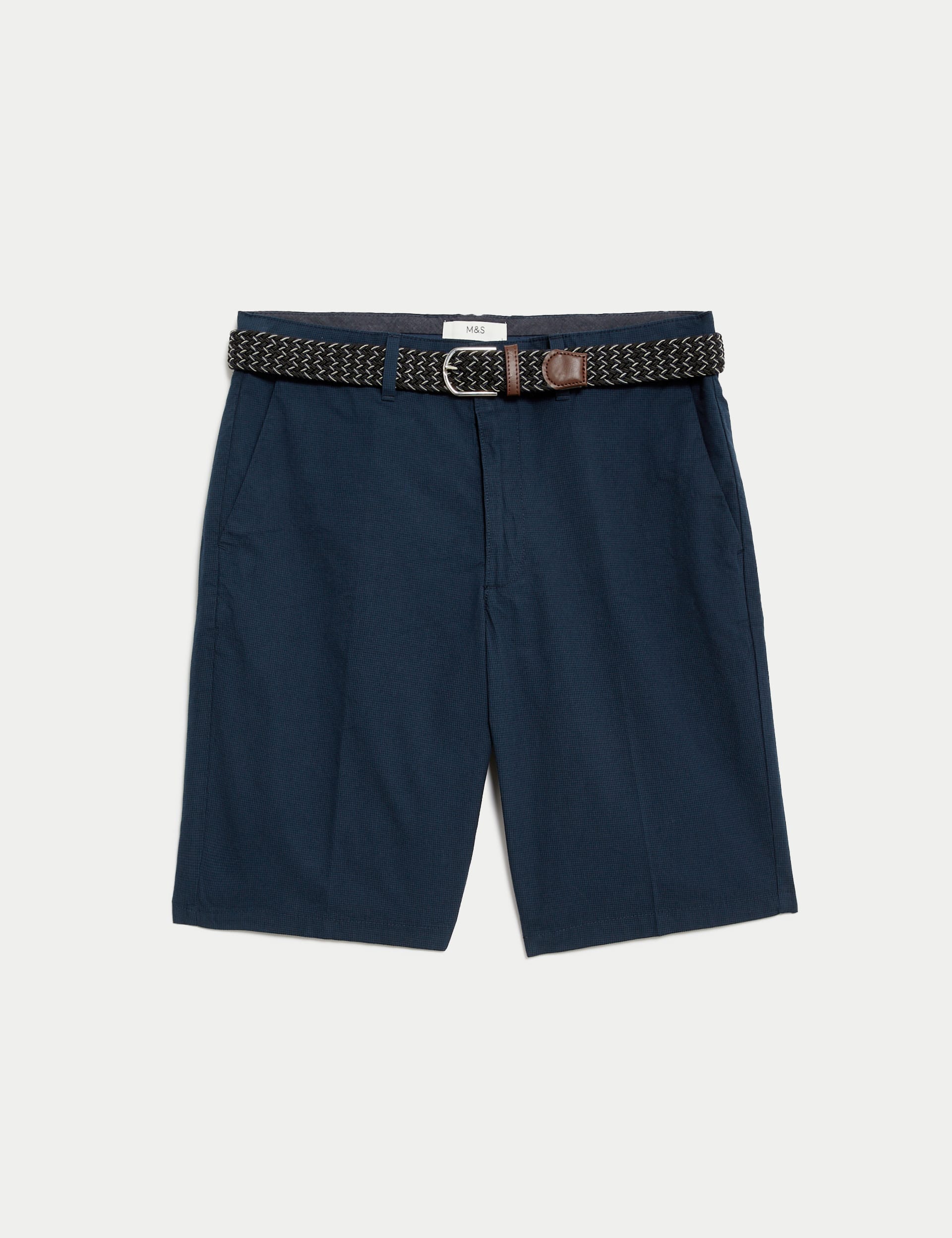 Pure Cotton Checked Belted Chino Shorts