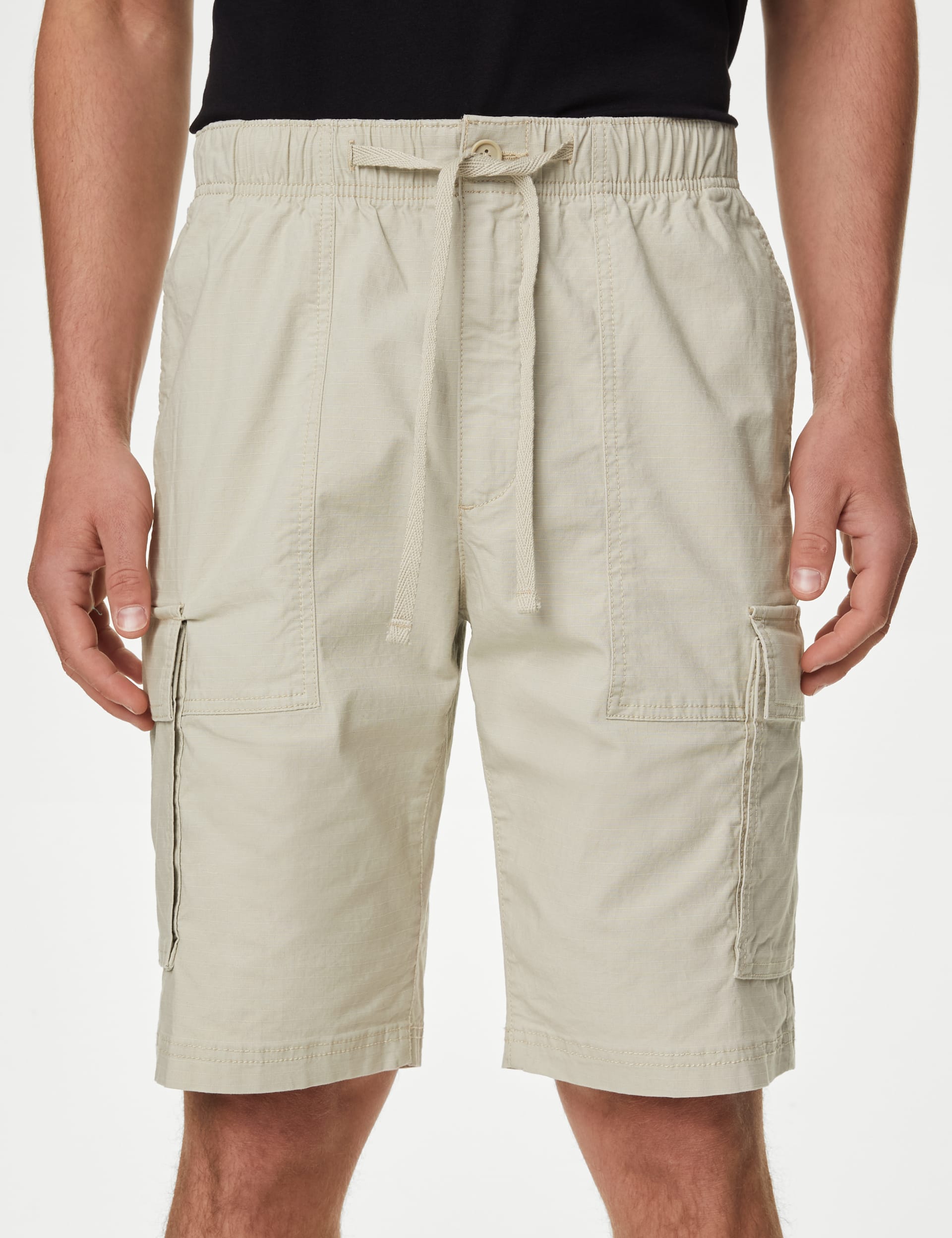 Elasticated Waist Ripstop Textured Cargo Shorts