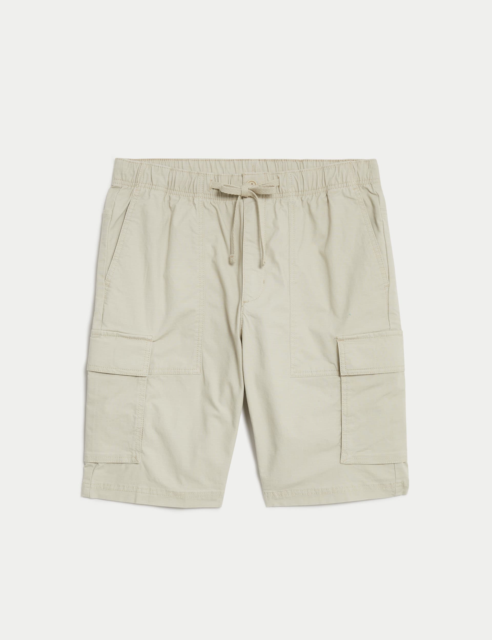 Elasticated Waist Ripstop Textured Cargo Shorts