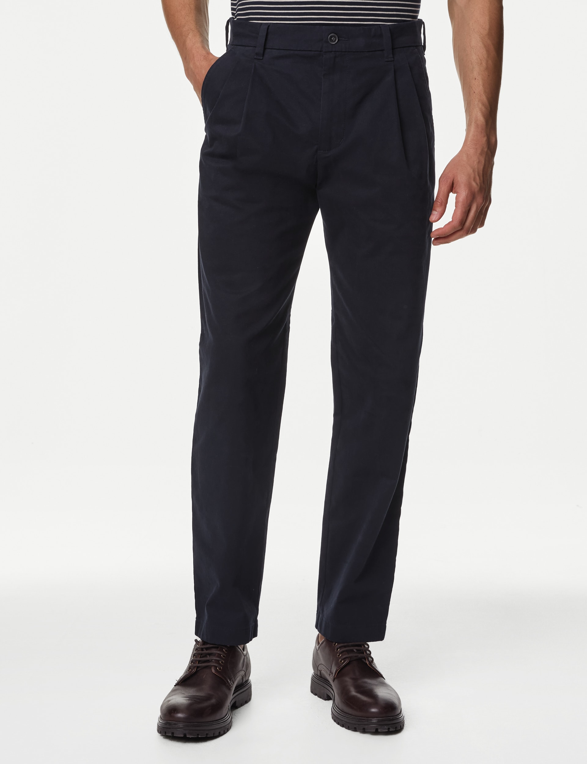 Tapered Fit Twin Pleat Stretch Chinos