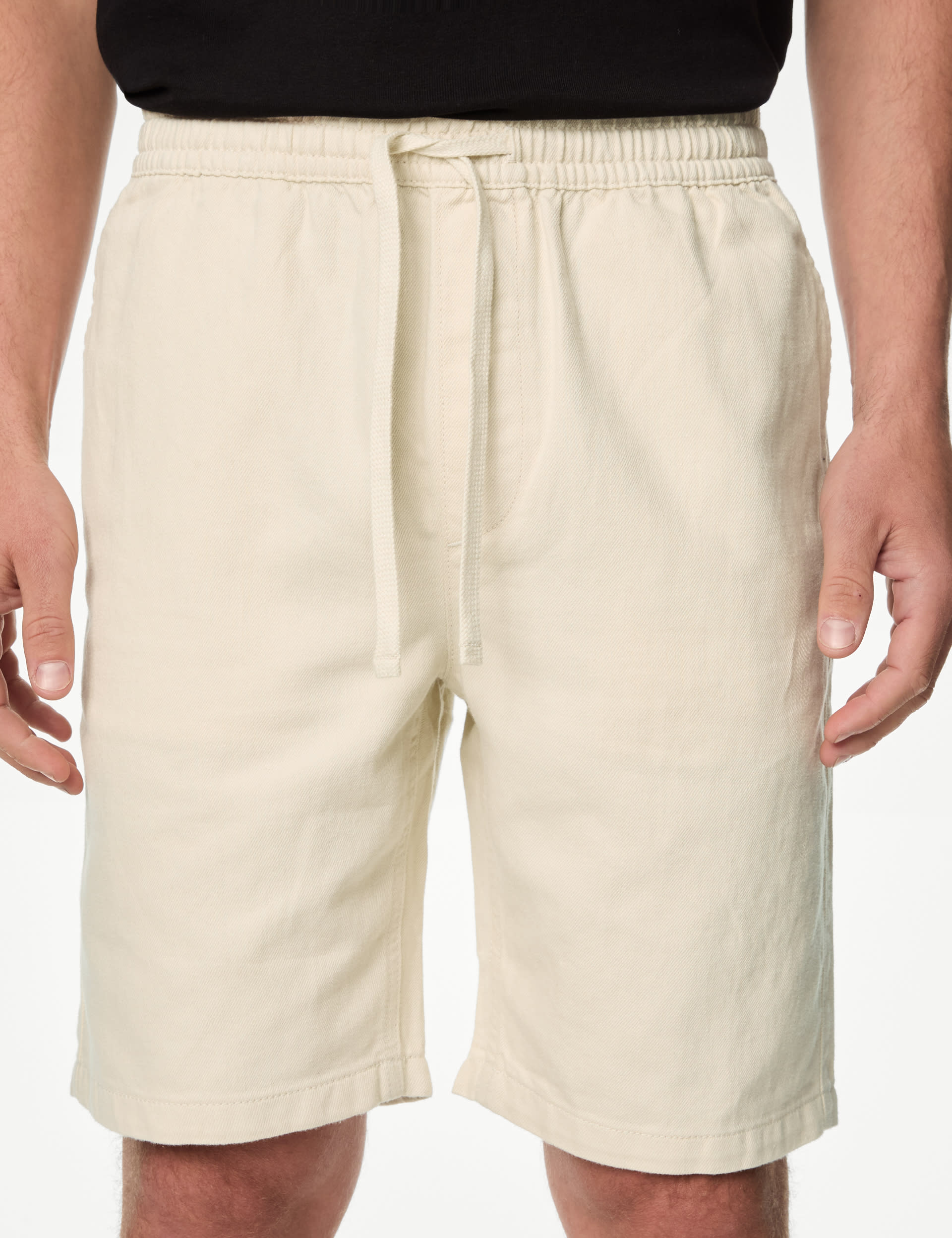 Linen Blend Elasticated Waist Denim Shorts