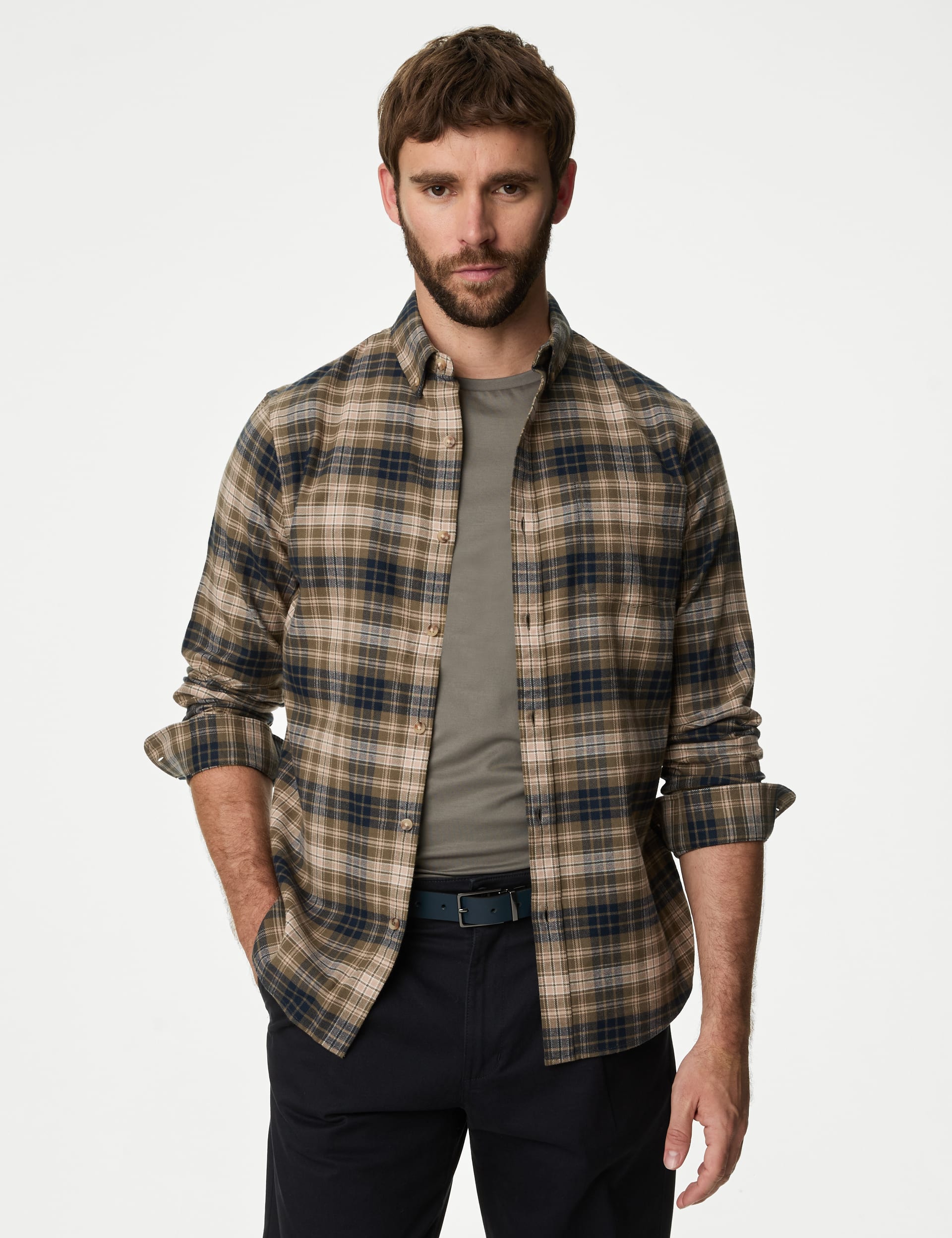 Green Cotton Short Sleeves Shirts For Men-Mmh050