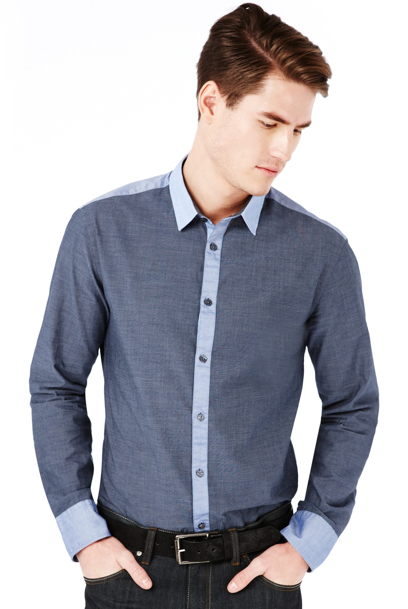 Pure Cotton Slim Fit Contrast Trim Shirt Image 1 of 1