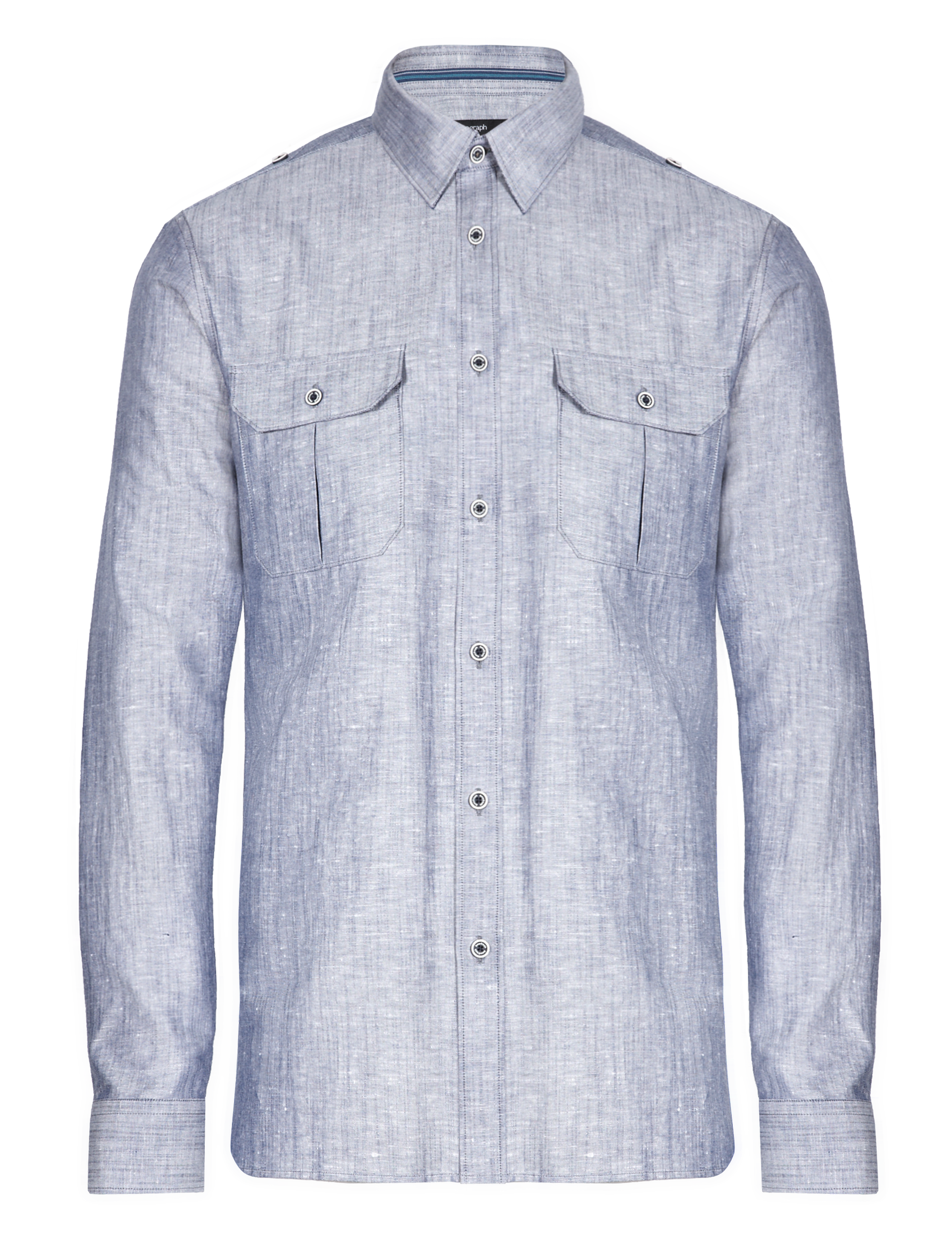 Linen Blend Slim Fit Military Chambray Shirt Image 2 of 3