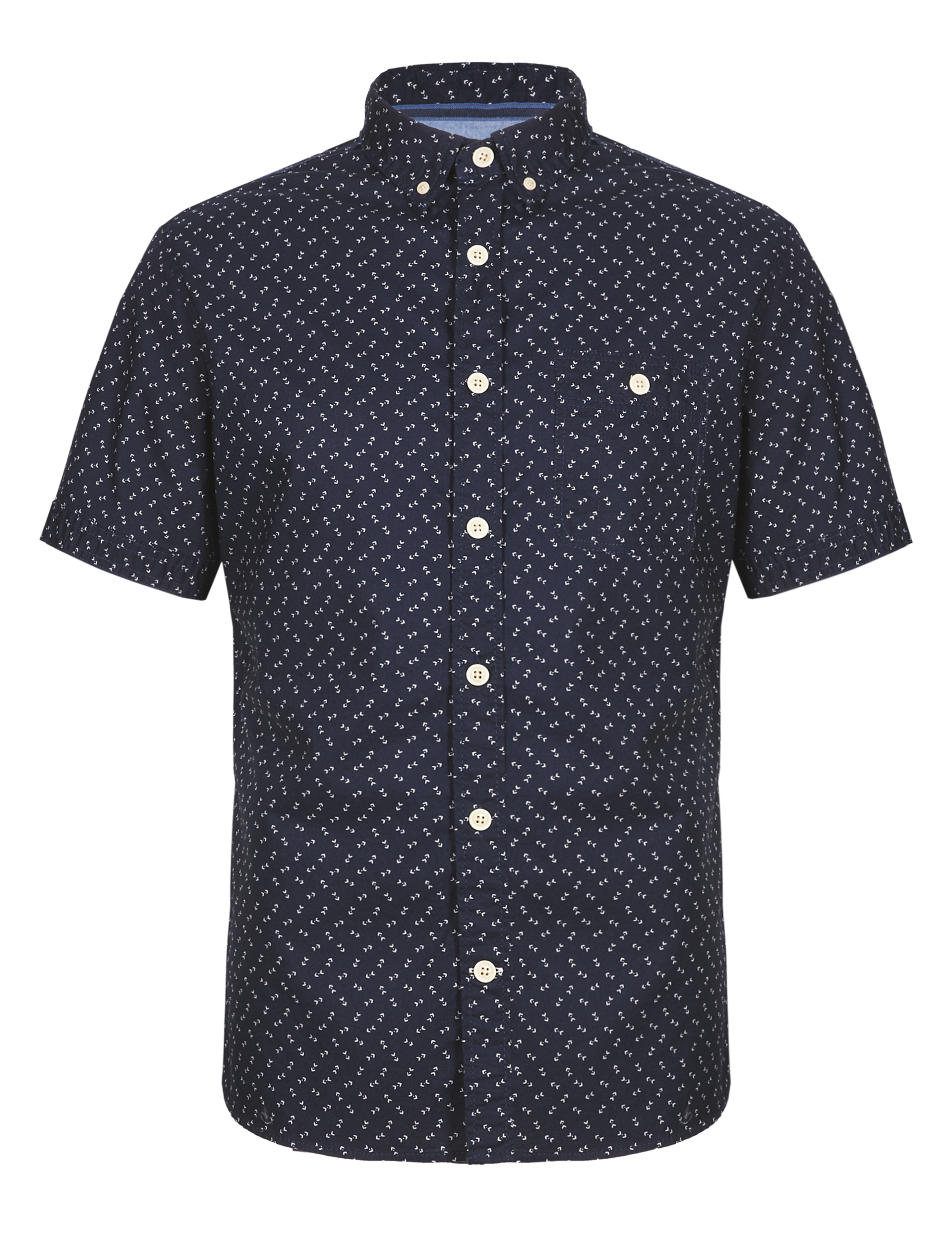 Pure Cotton Tailored Fit Short Sleeve Arrow Print Shirt Image 2 of 3