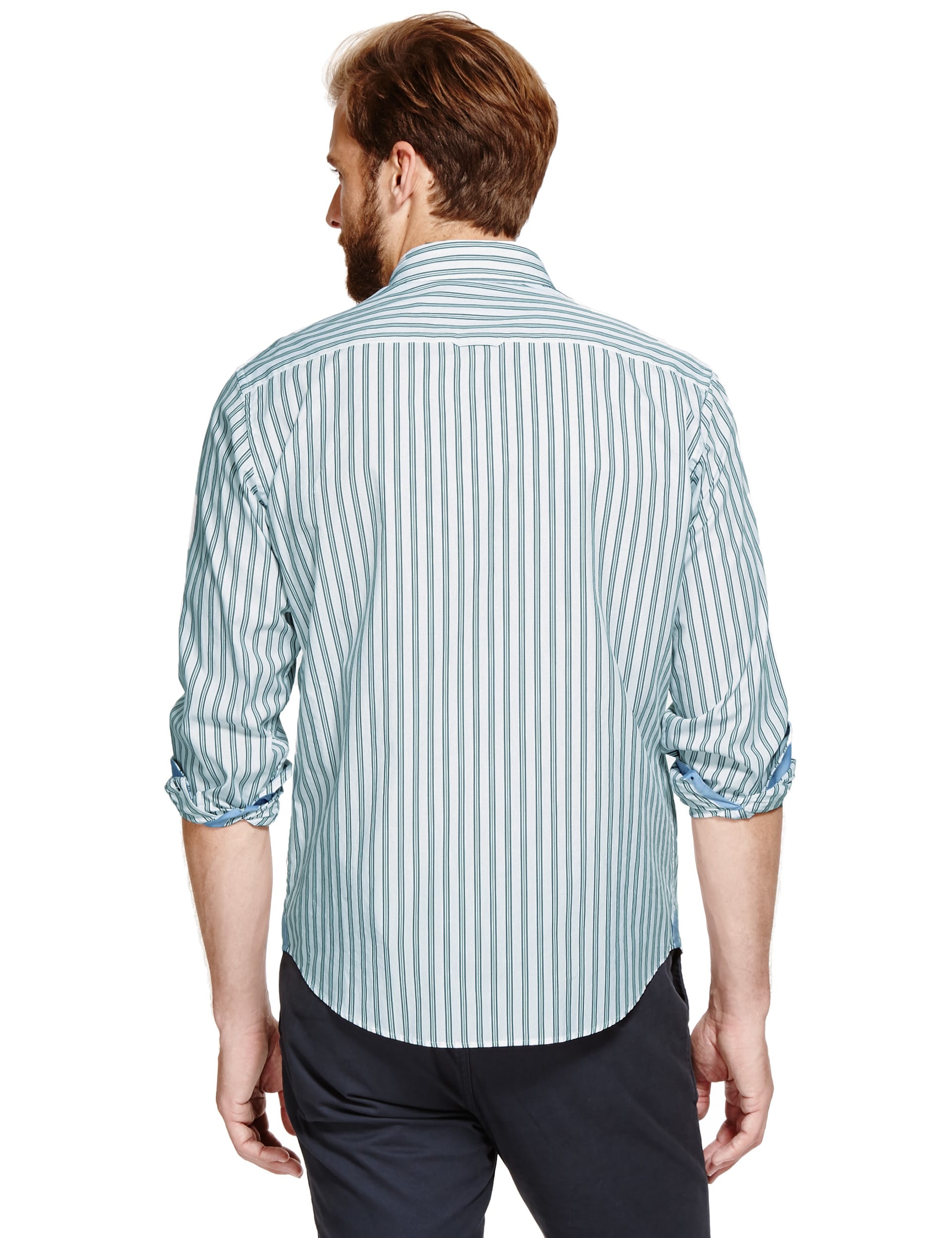 Premium Pure Cotton Preppy Striped Shirt Image 2 of 4