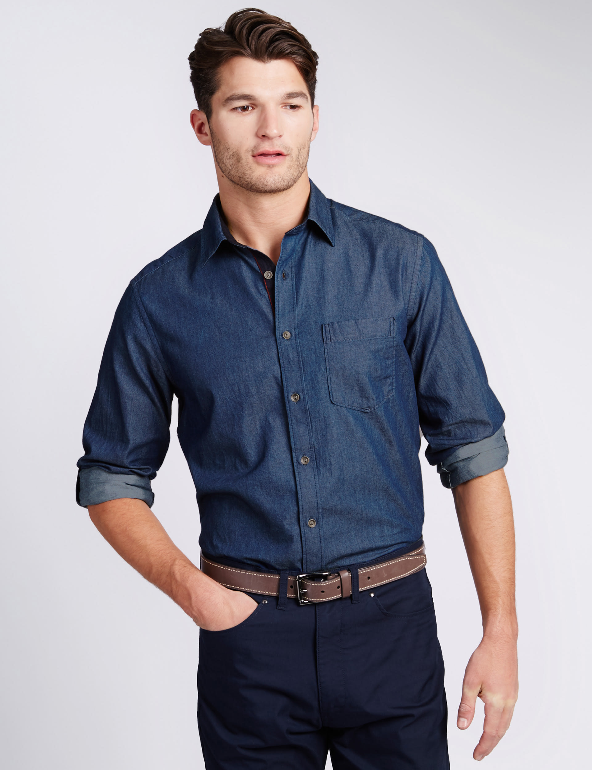 Premium Tailored Fit Denim Shirt Image 2 of 5