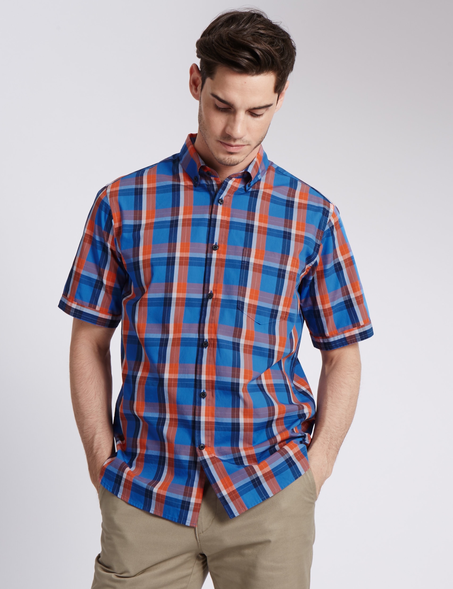 XXXL Pure Cotton Bold Checked Short Sleeve Shirt Image 2 of 6